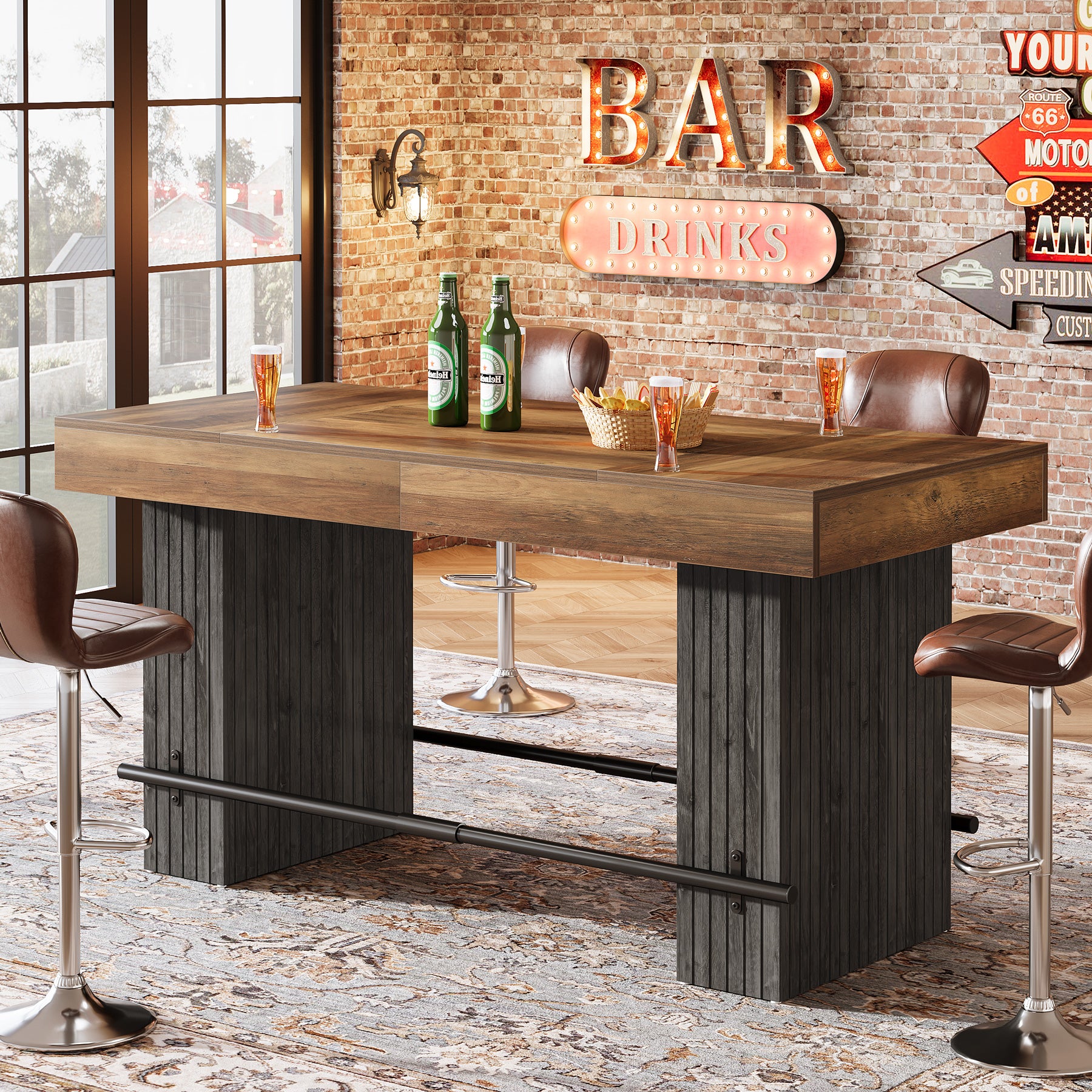63" Bar Table, Industrial Counter Height Pub Dining Table