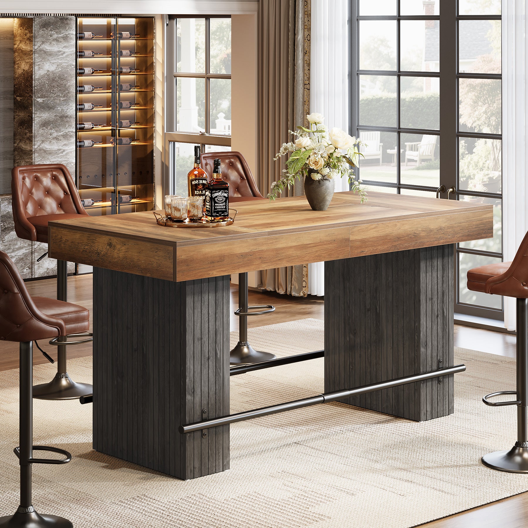 63" Bar Table, Industrial Counter Height Pub Dining Table