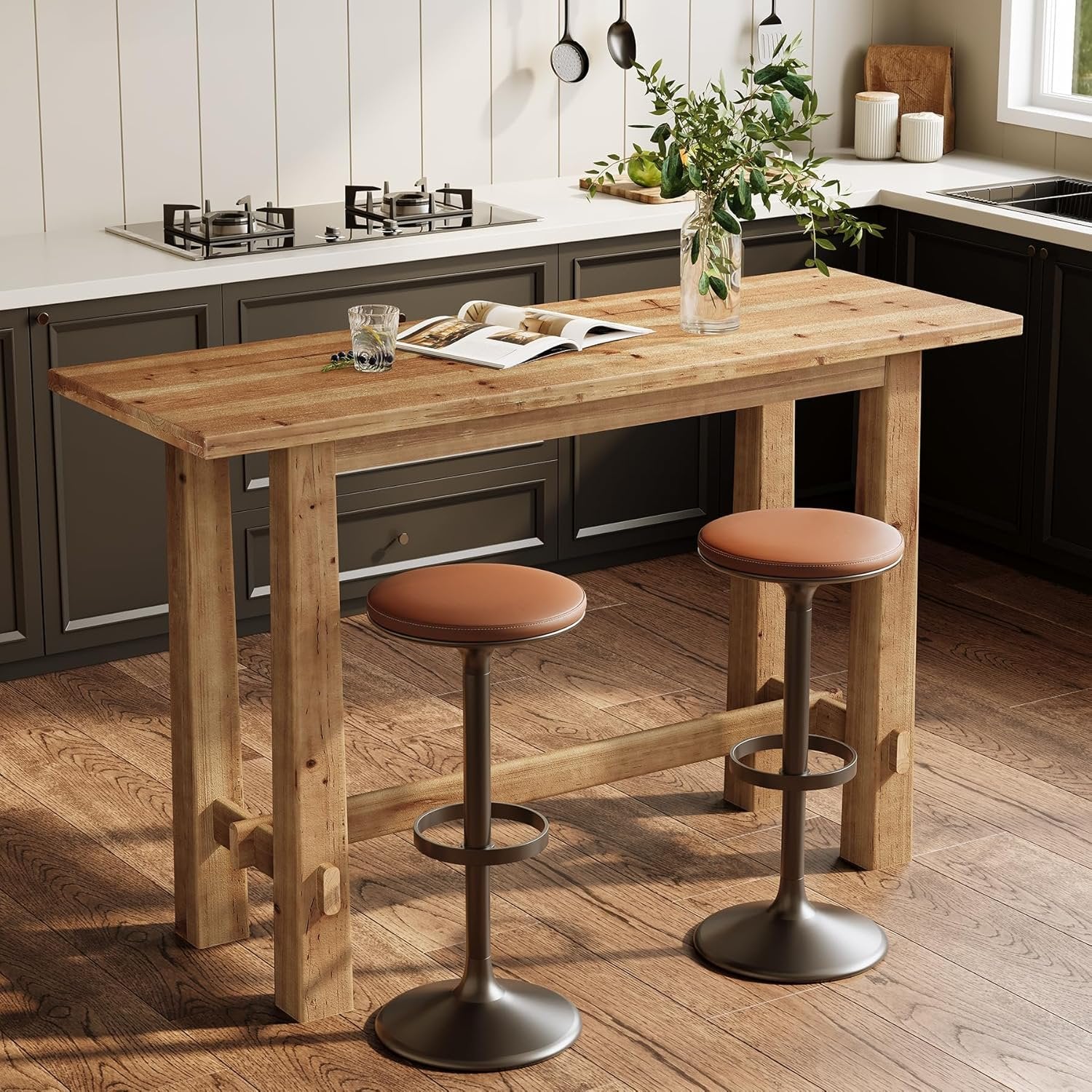 63" Bar Table, Wood Bar Height Pub Table Home Bar Unit