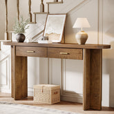 63" Console Table, Farmhouse Oval Curved Entryway Table with 2 Drawers 3