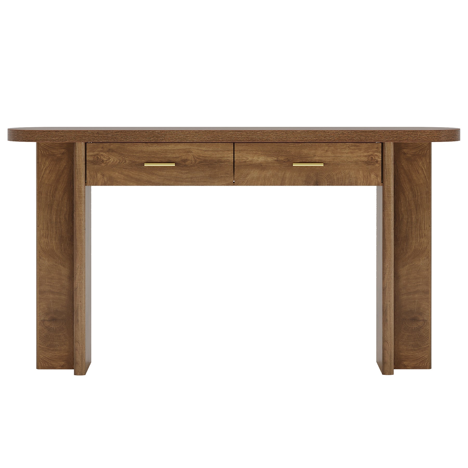 63" Console Table, Farmhouse Oval Curved Entryway Table with 2 Drawers