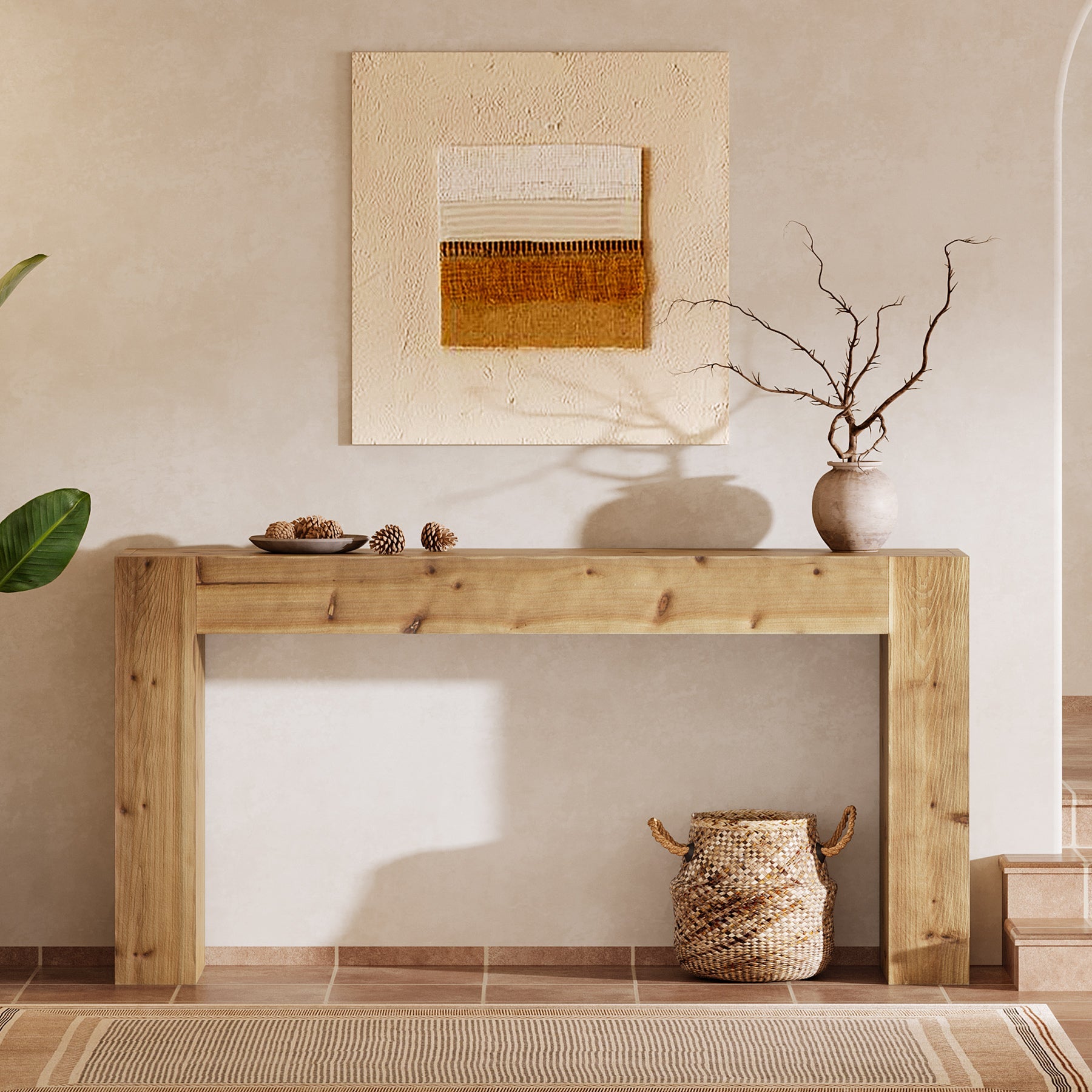 63" Console Table, Solid Wood Farmhouse Sofa Foyer Table for Entryway