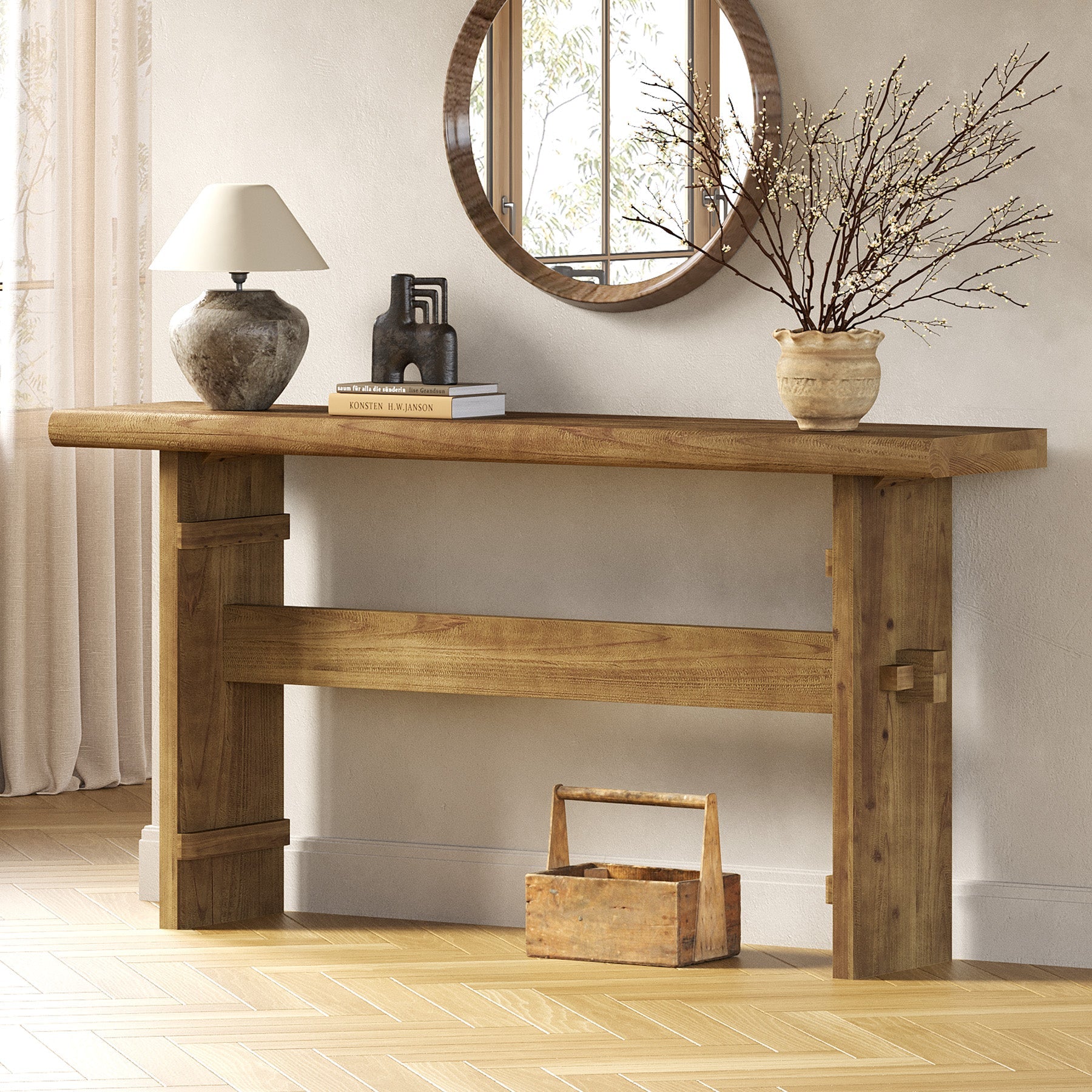 63" Console Table, Wood Entryway Table Sofa Table Behind Couch