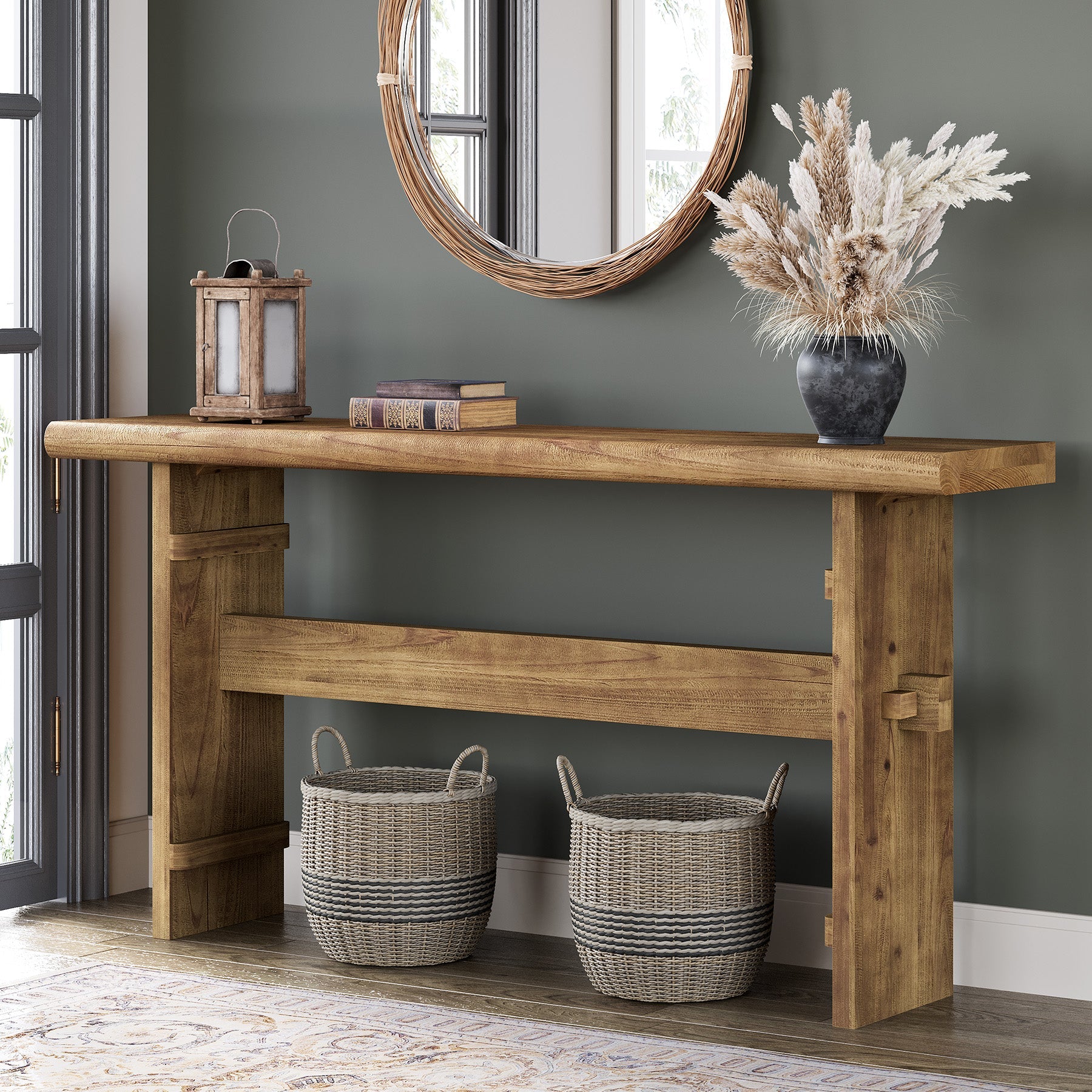 63" Console Table, Wood Entryway Table Sofa Table Behind Couch