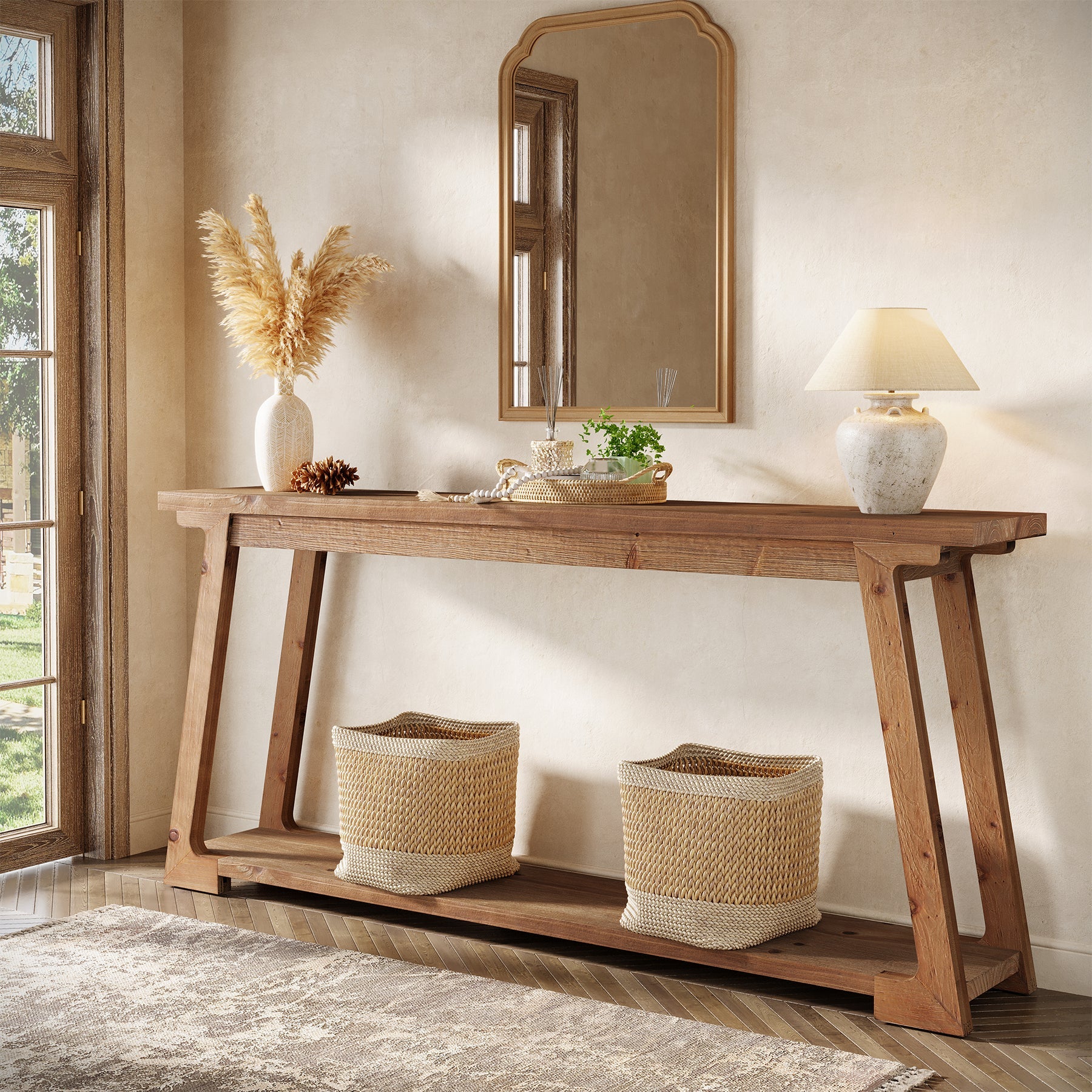 63" Console Table, Wood Sofa Table with 2-Tier Storage for Living Room