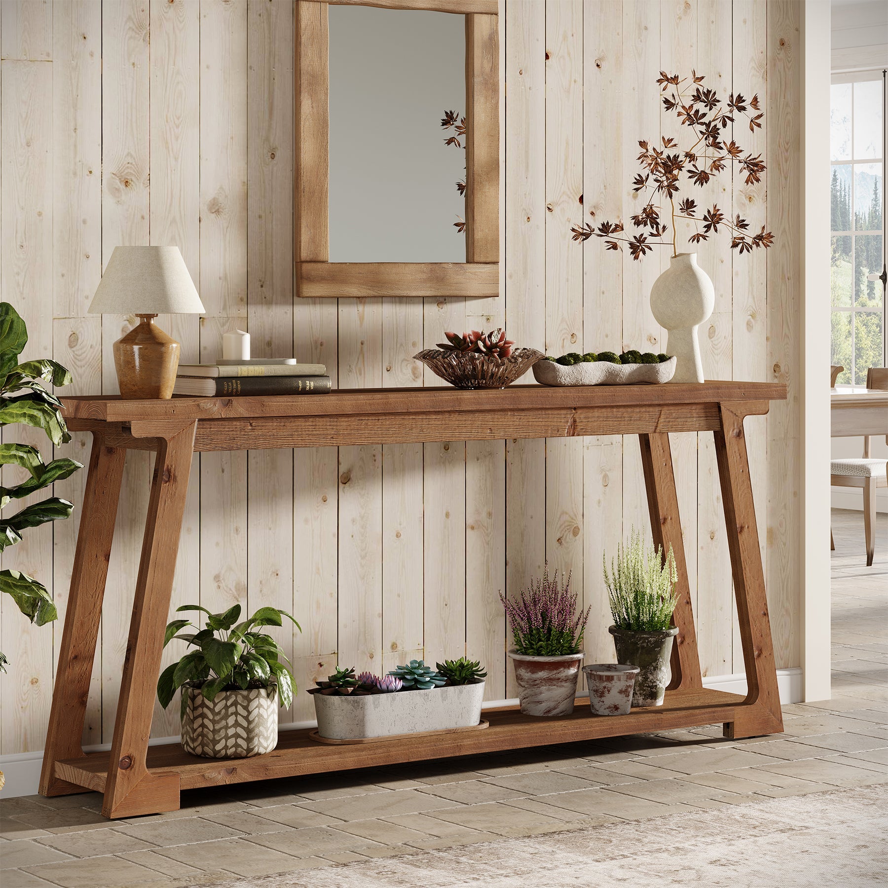 63" Console Table, Wood Sofa Table with 2-Tier Storage for Living Room