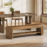 63" Dining Bench, Farmhouse Kitchen Dining Seat with Arc Vertical Slat Splicing Legs 3