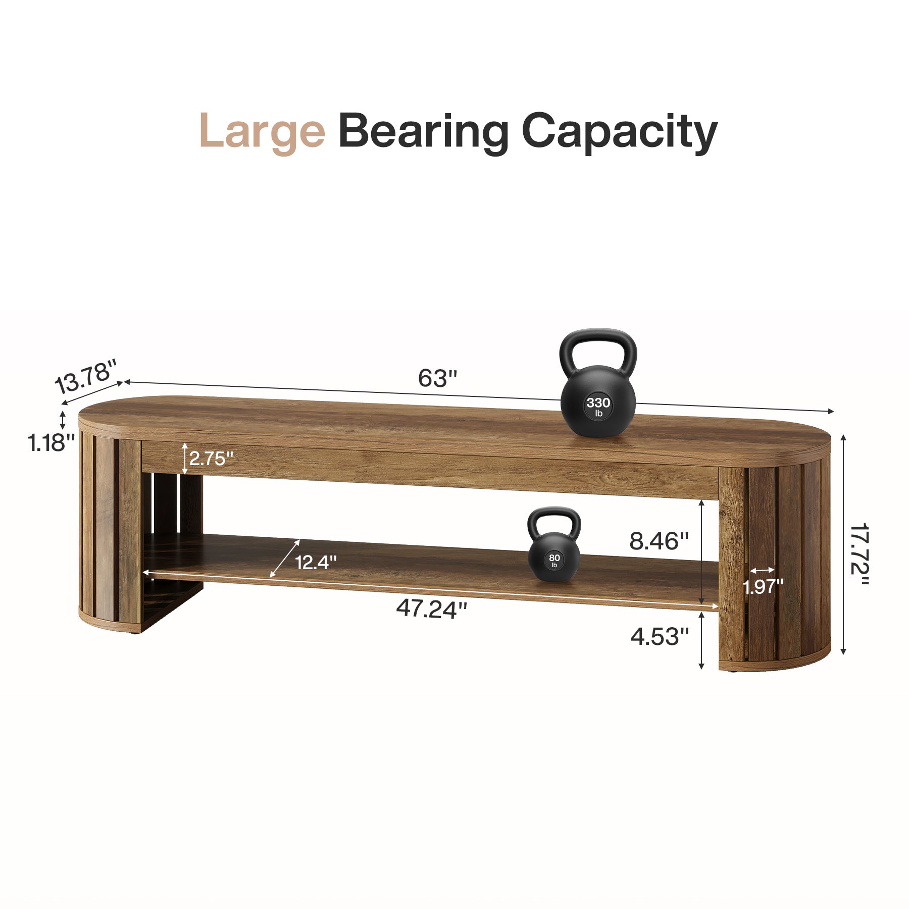 63" Dining Bench, Farmhouse Kitchen Dining Seat with Arc Vertical Slat Splicing Legs