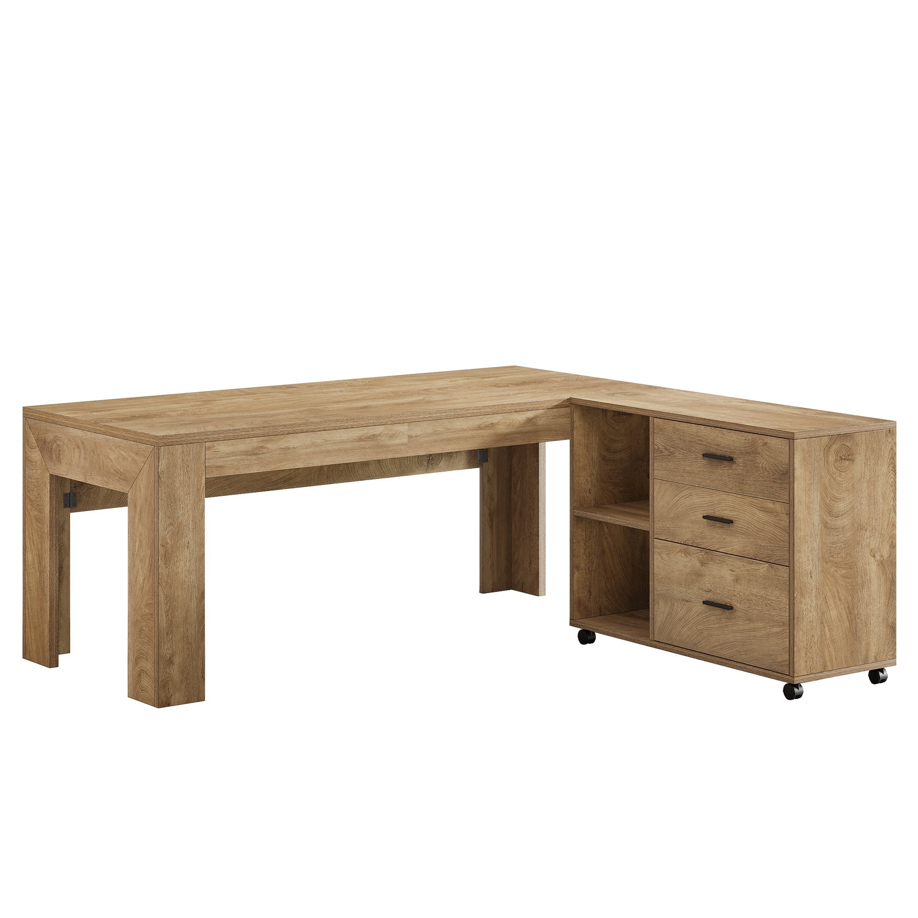 63" L-Shaped Desk, Executive Office Desk with Mobile Lateral File Cabinet