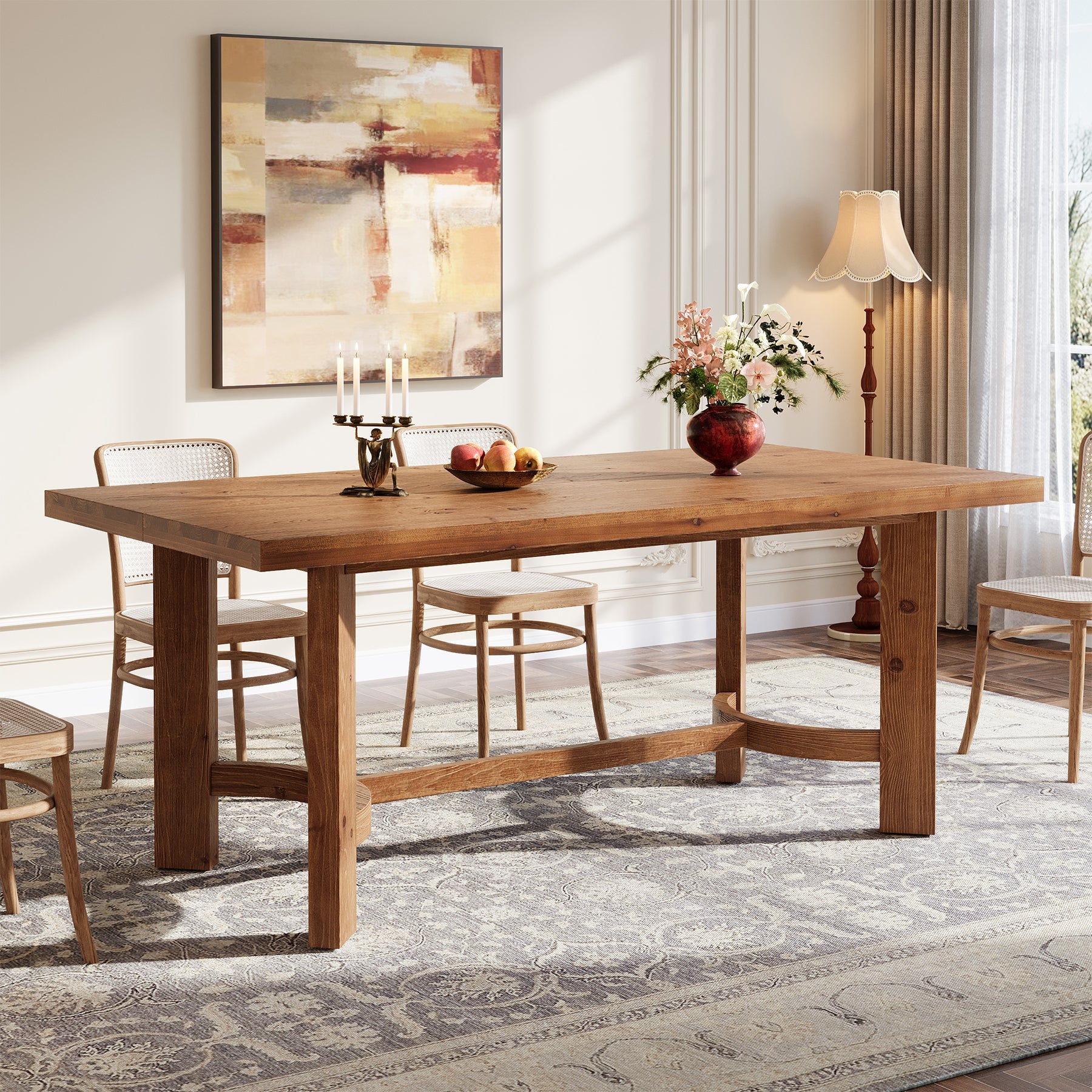 63" Rectangle Dining Table, Solid Wood Farmhouse Kitchen Table for 4-6