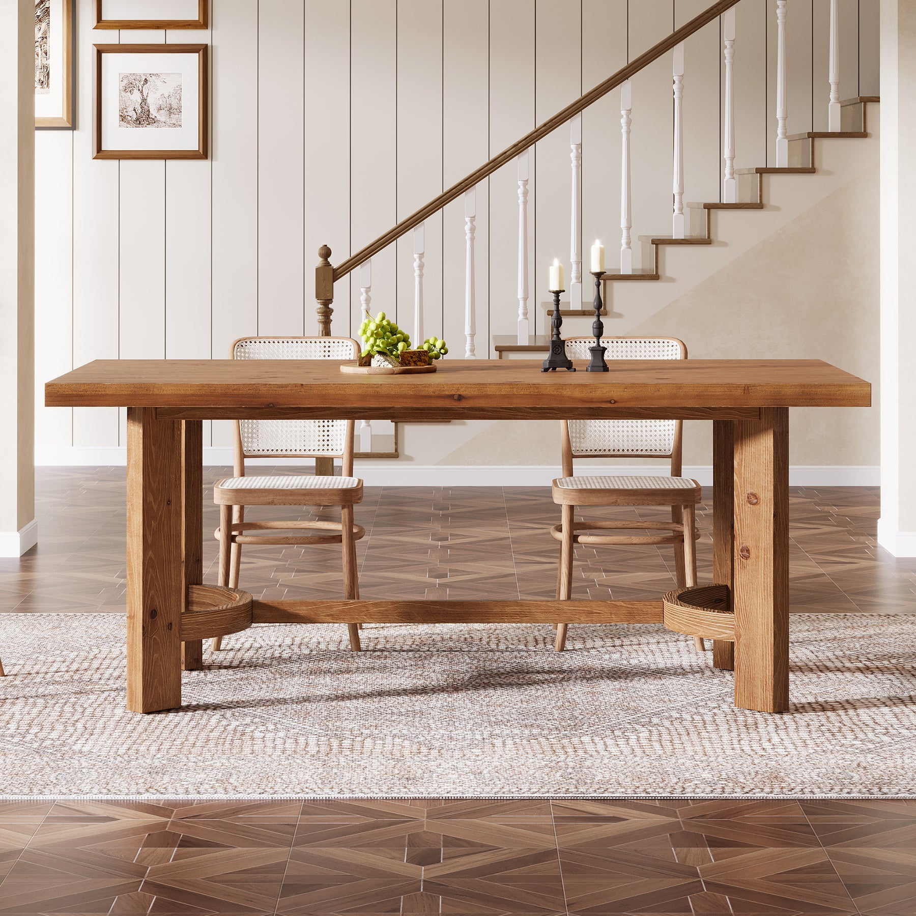 63" Rectangle Dining Table, Solid Wood Farmhouse Kitchen Table for 4-6