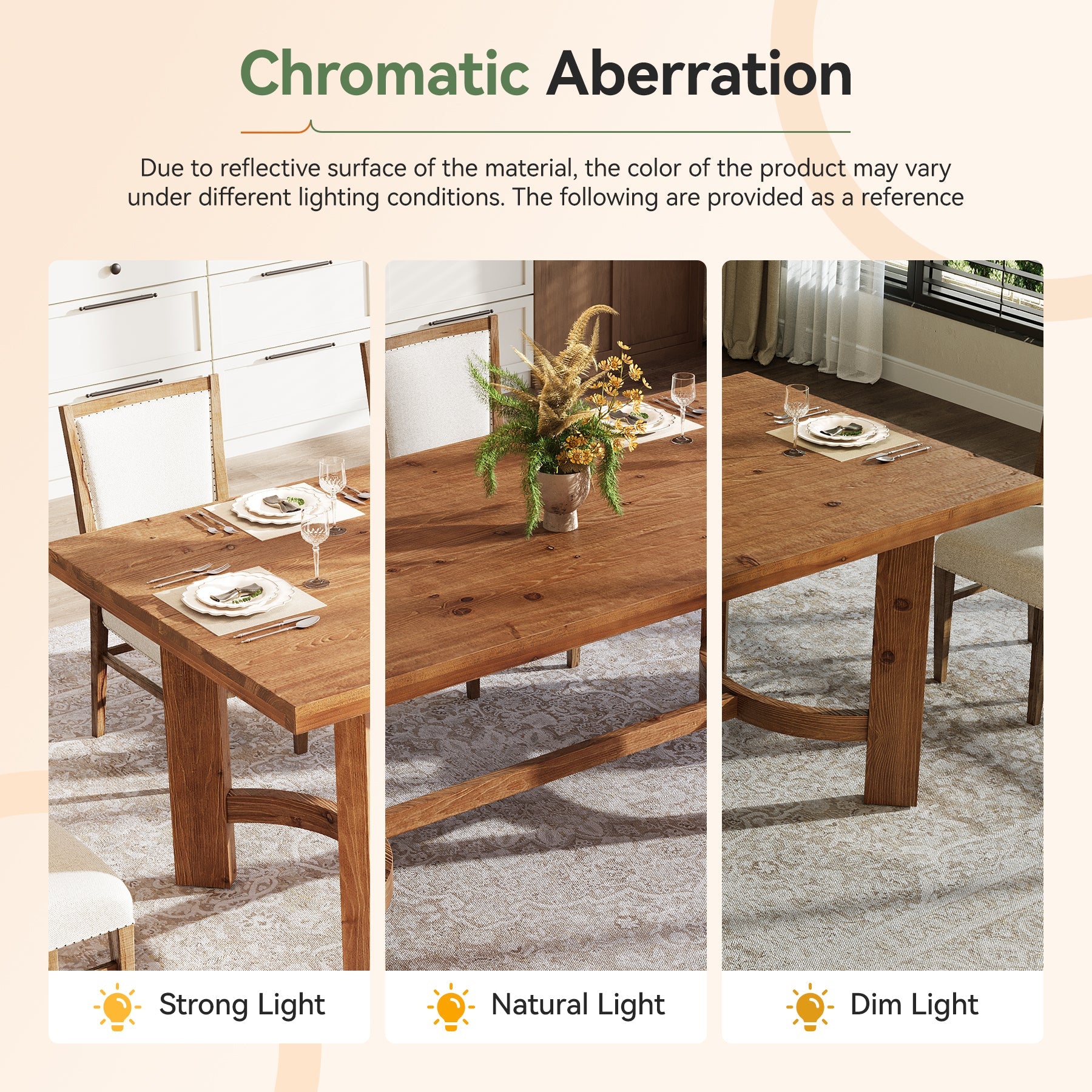 63" Rectangle Dining Table, Solid Wood Farmhouse Kitchen Table for 4-6
