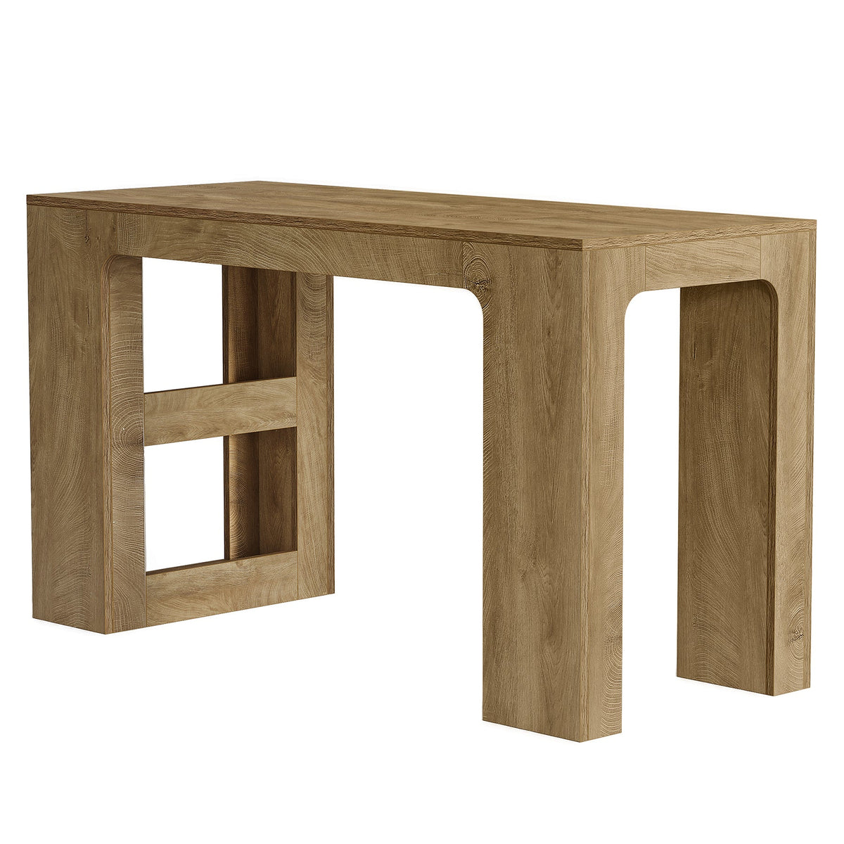 63" Rectangular Bar Table, Counter Height Pub Cocktail Table with 2 Shelves