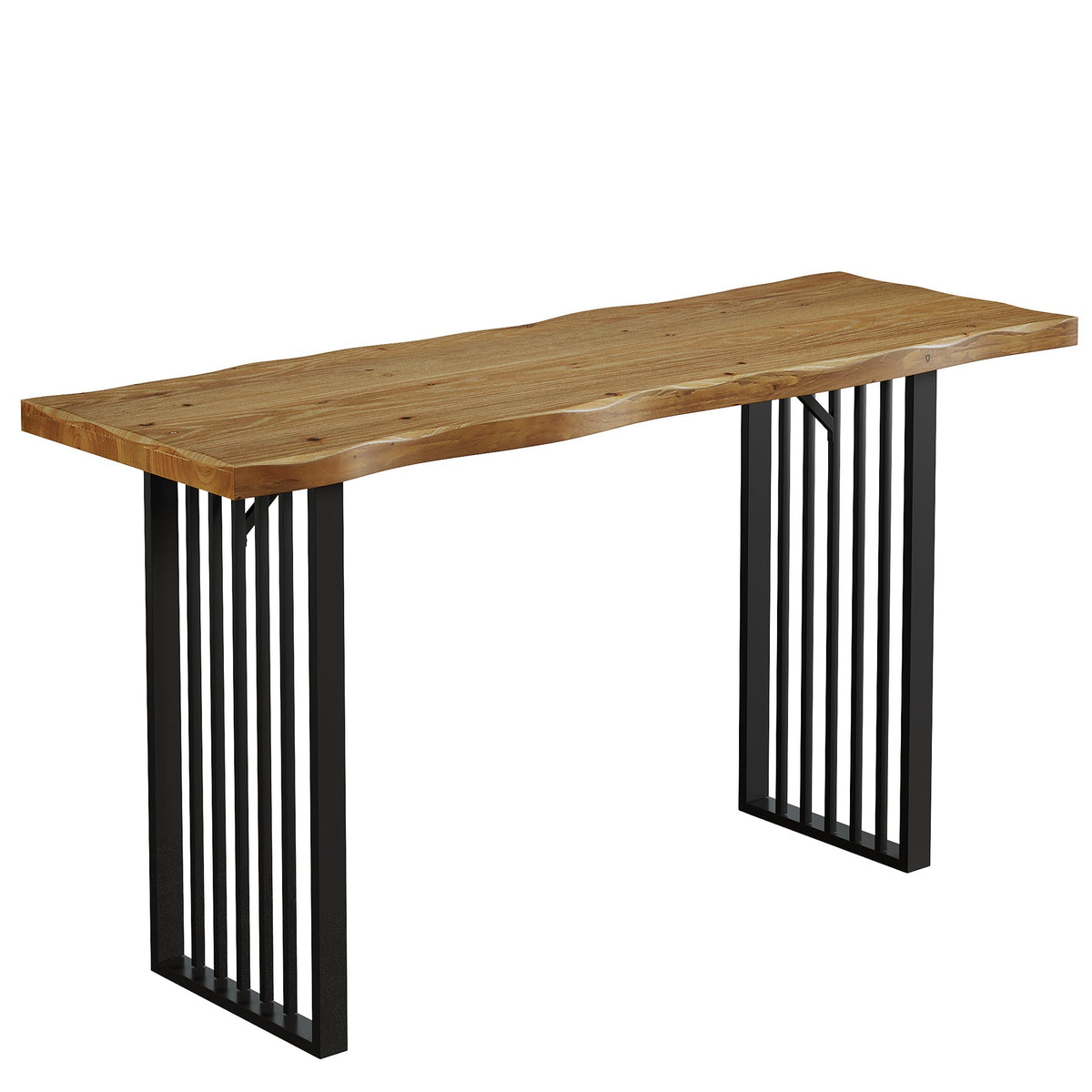 63" Solid Wood Bar Table, Rectangular Counter Height Pub Table with Metal Frame for Home Bar