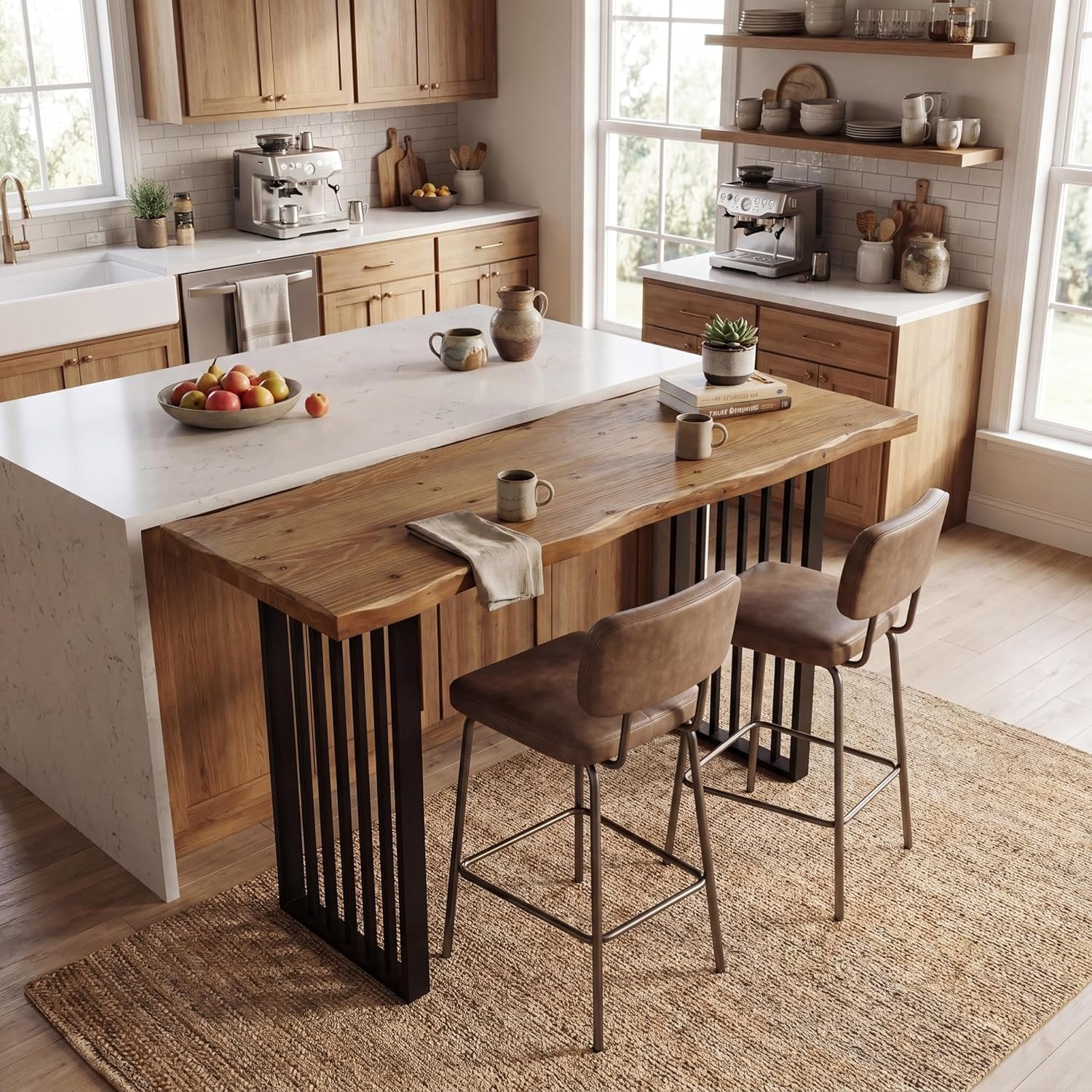 63" Solid Wood Bar Table, Rectangular Counter Height Pub Table with Metal Frame for Home Bar