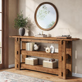 63" Solid Wood Console Table, Farmhouse Sofa Table Behind Couch with 3-Tier Shelves 3