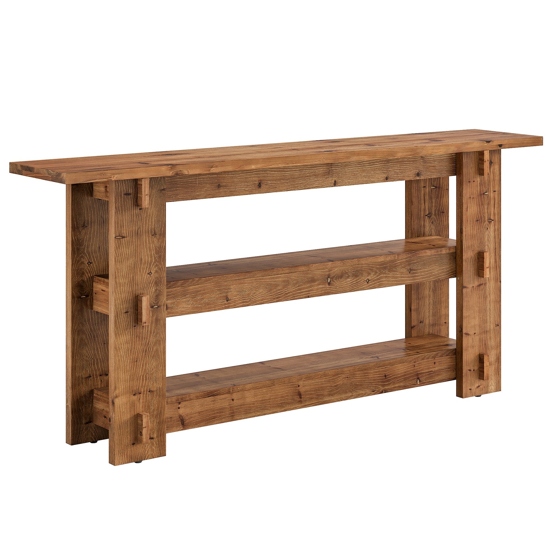 63" Solid Wood Console Table, Farmhouse Sofa Table Behind Couch with 3-Tier Shelves