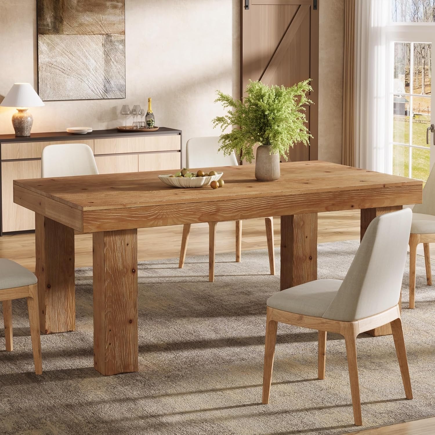 63" Solid Wood Dining Table, Farmhouse Kitchen Table with Heavy Duty Legs for 4-6