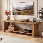 63" Solid Wood TV Stand, Farmhouse Entertainment Center for 55/65/75-Inch TV with Storage Shelves 3