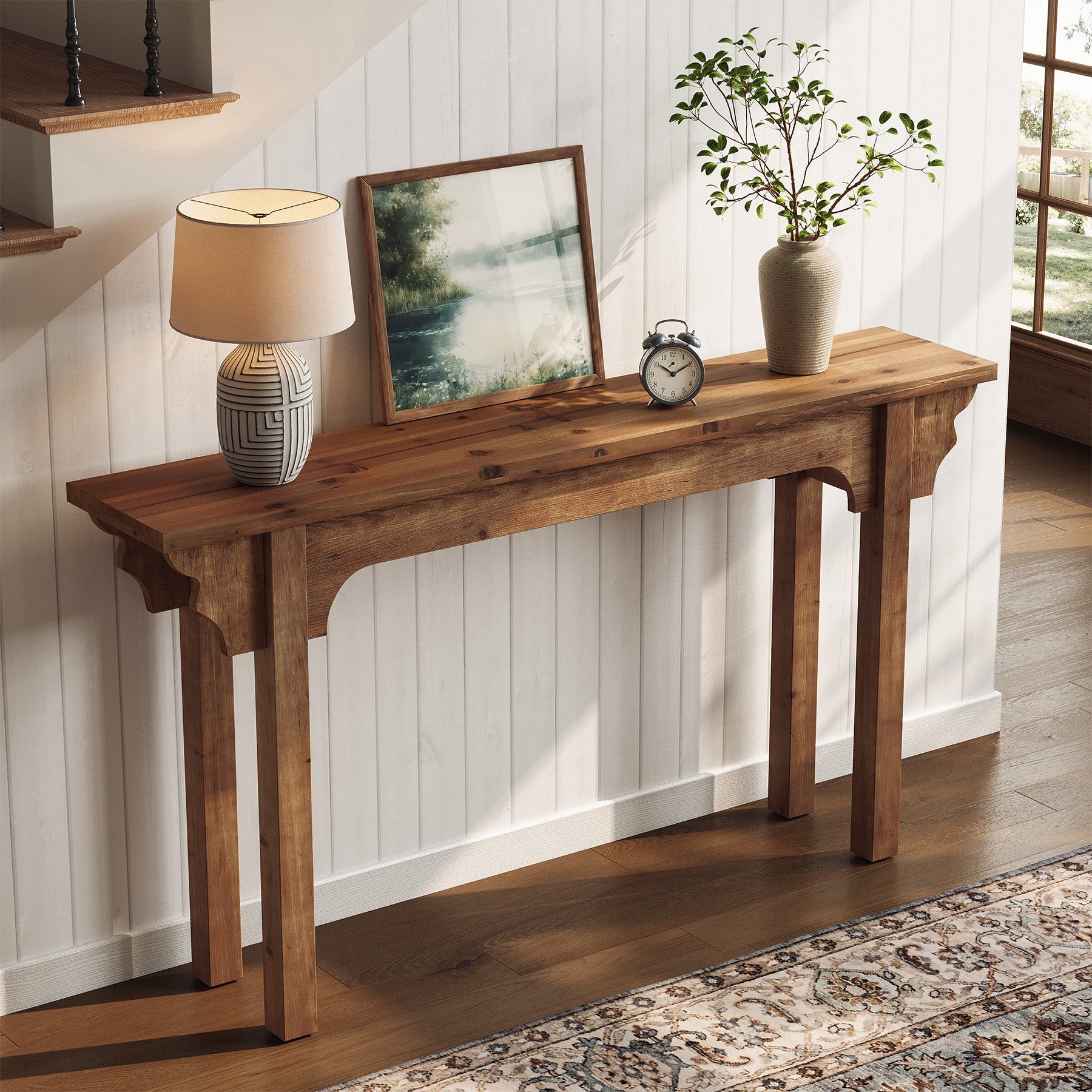 63" Wood Console Table, Mid-Century Entryway Table Sofa Table for Hallway