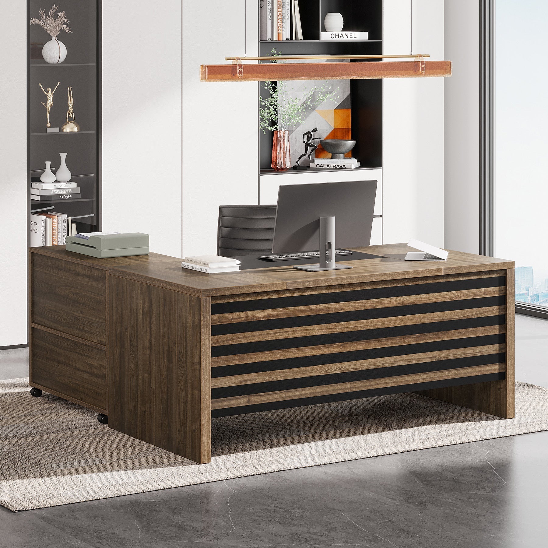 66.2" L-Shaped Executive Desk, Computer Desk with Mobile File Cabinet Tribesigns
