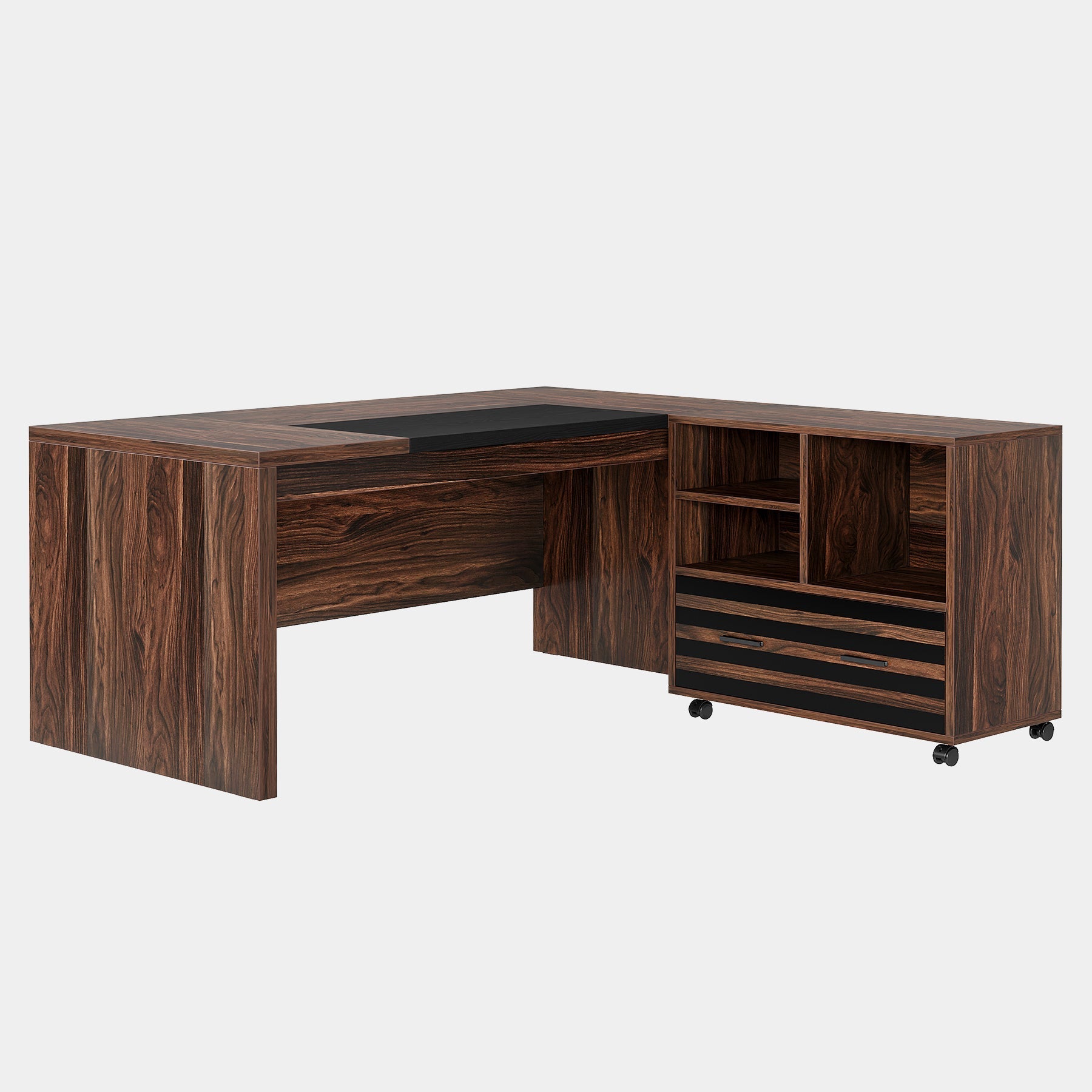 66.2" L - Shaped Executive Desk, Computer Desk with Mobile File Cabinet Tribesigns
