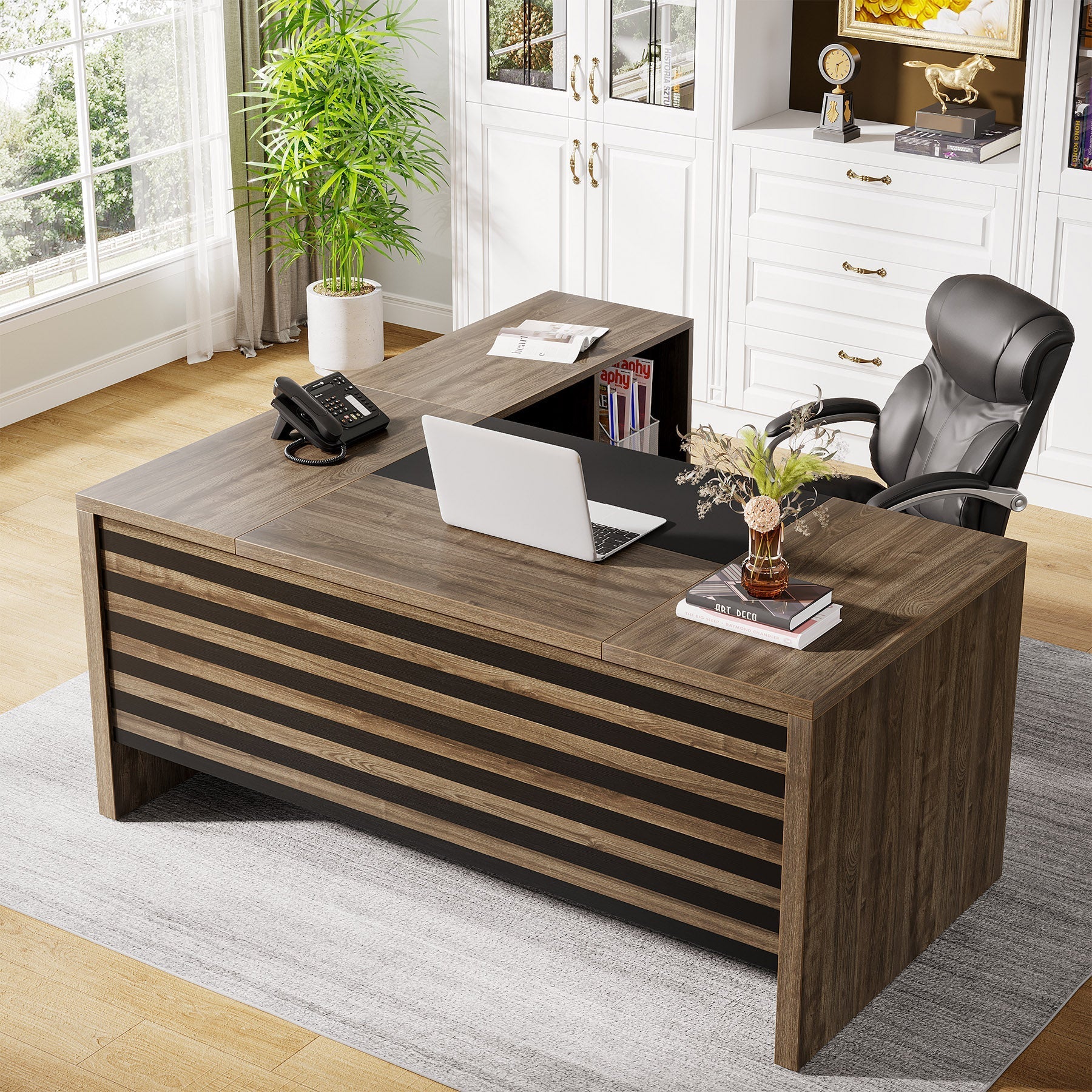 66.2" L-Shaped Executive Desk, Computer Desk with Mobile File Cabinet Tribesigns