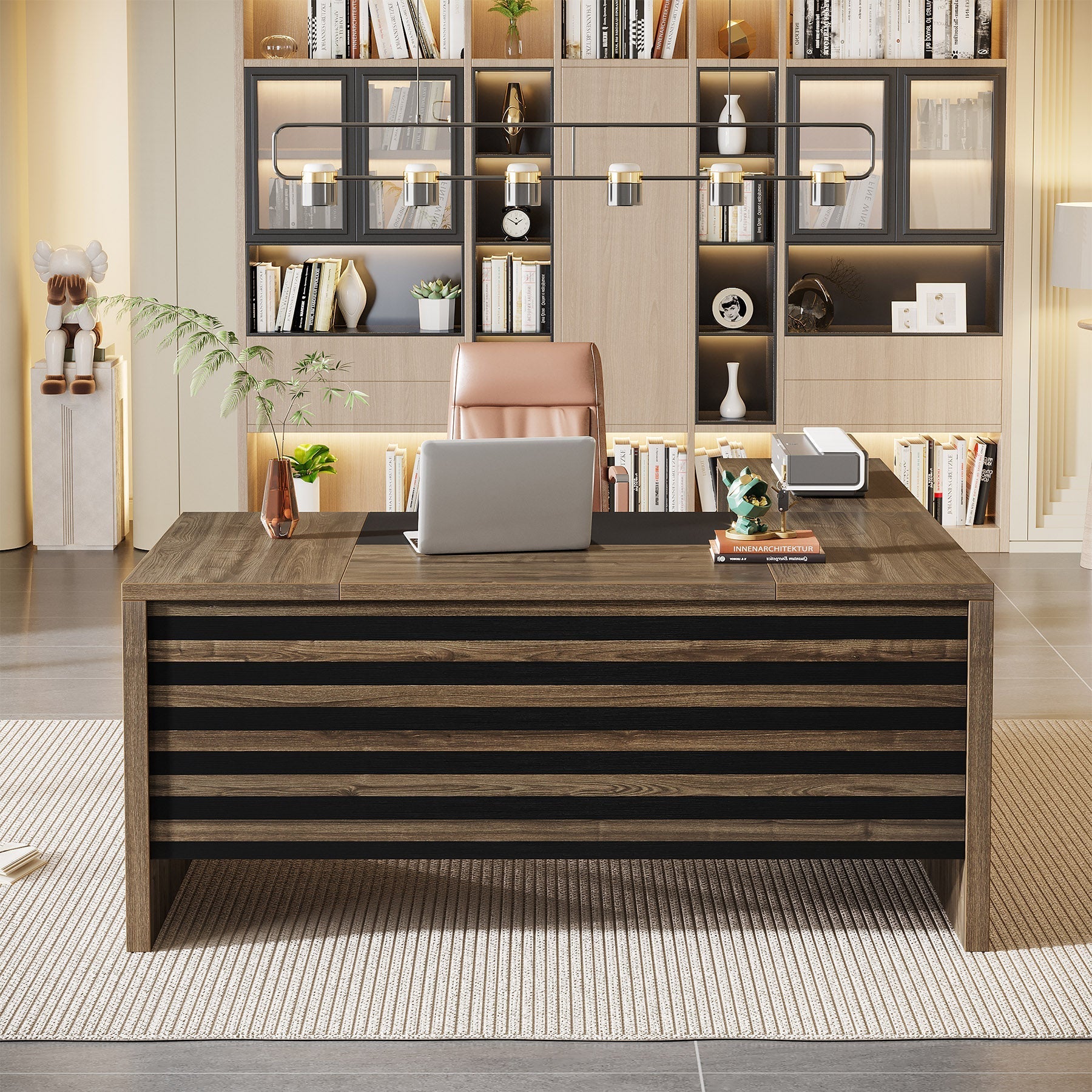 66.2" L-Shaped Executive Desk, Computer Desk with Mobile File Cabinet Tribesigns