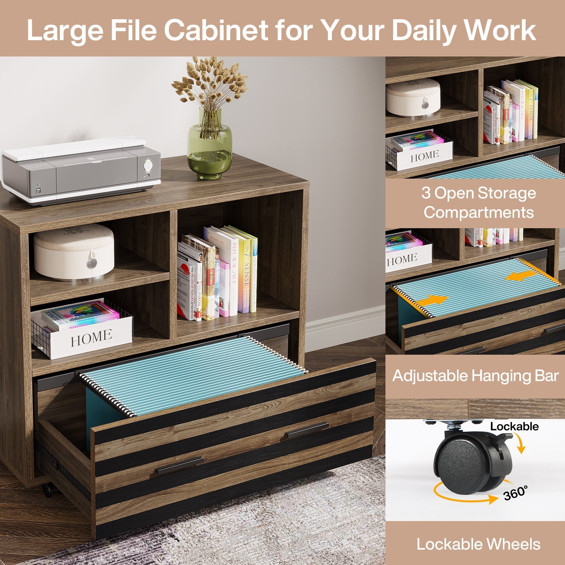 66.2" L-Shaped Executive Desk, Computer Desk with Mobile File Cabinet Tribesigns