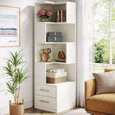 66.9" L - Shaped Bookshelf, Corner Bookcase With 5 - Tier Shelf And 2 Drawers Tribesigns 3