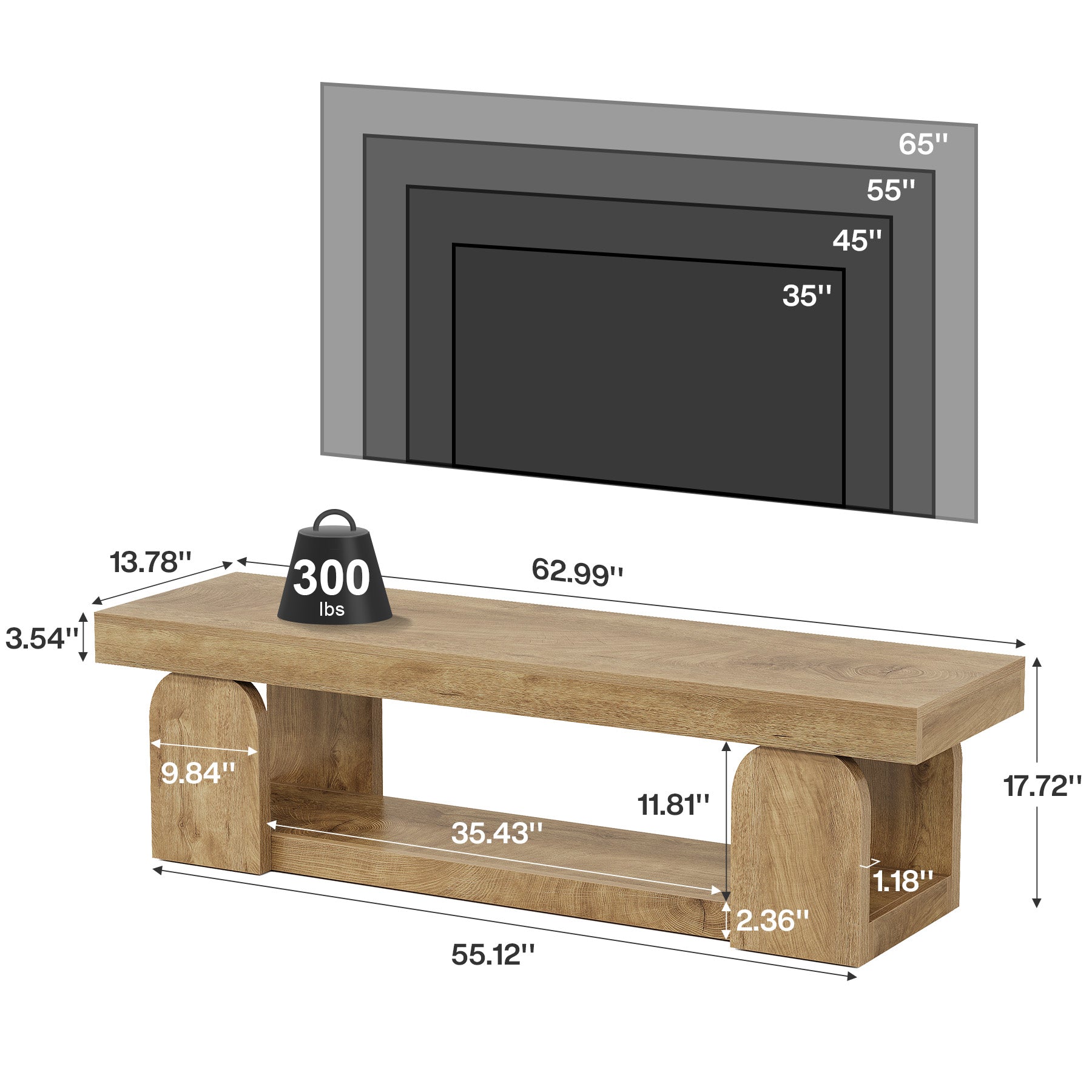 63" TV Stand, TV Media Console with Open Storage Shelf for TVs up to 65"