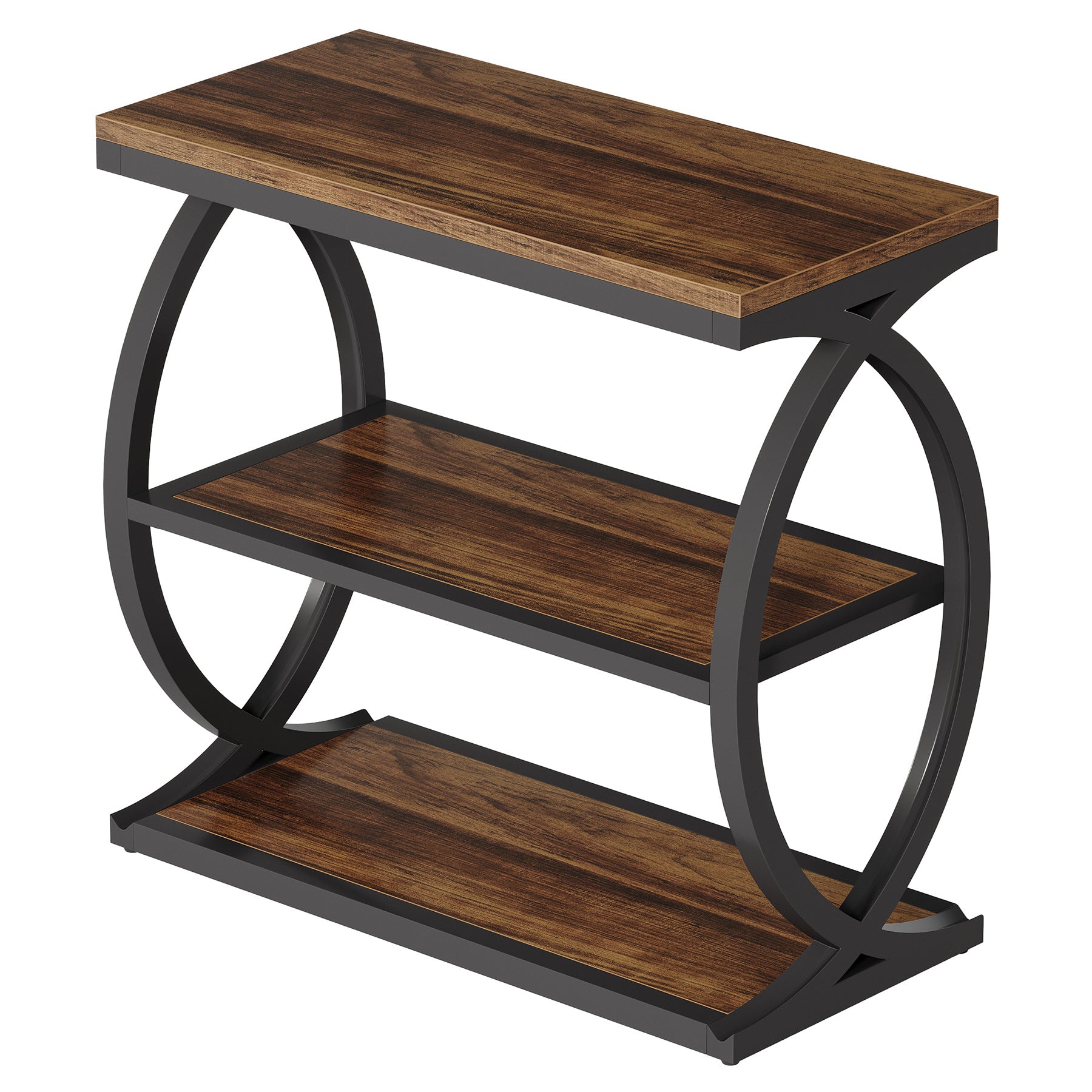 3-Tier End Table, Narrow Side Table Nightstand with Metal Frame