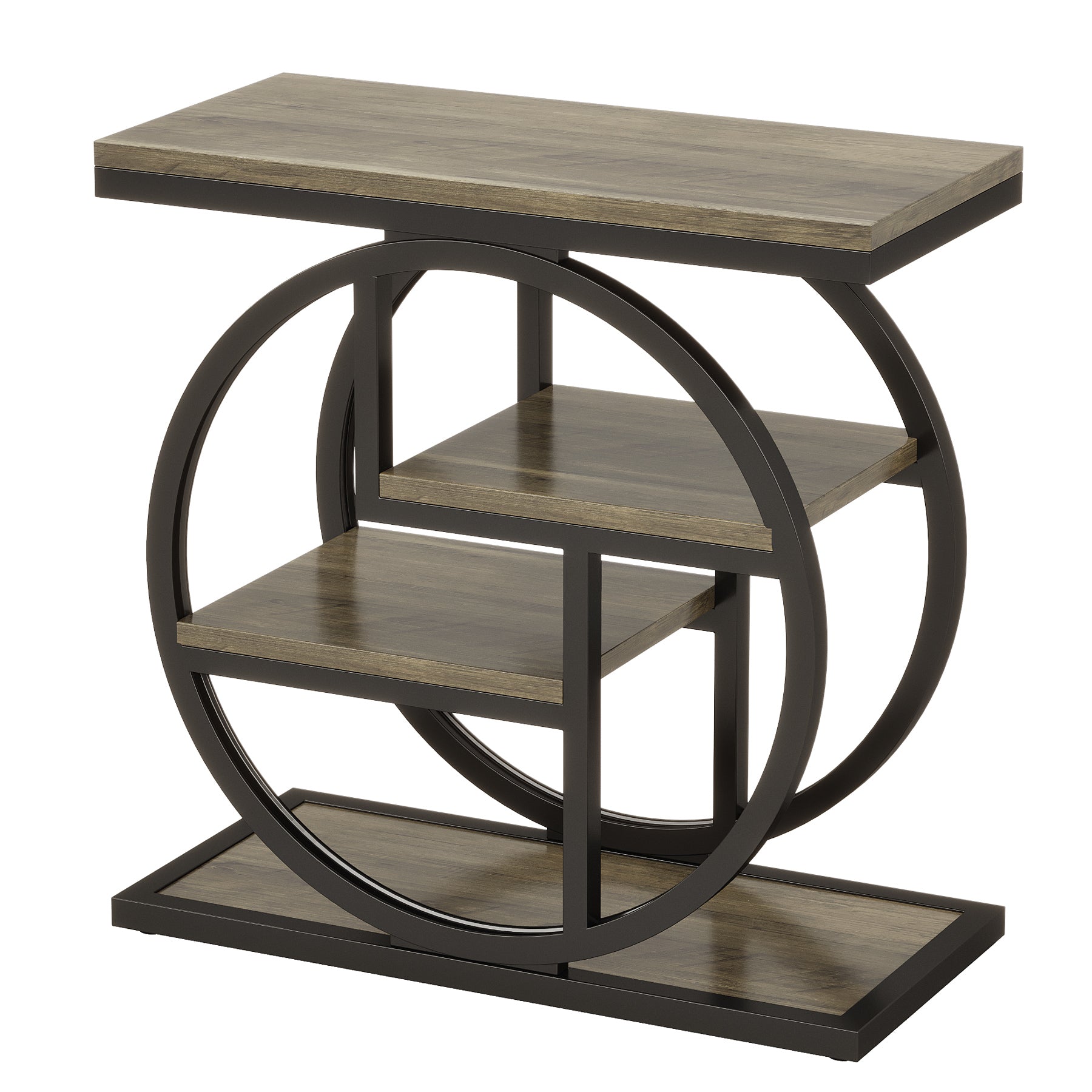 Wood End Table, 4-Tier Side Table with Storage Shelves