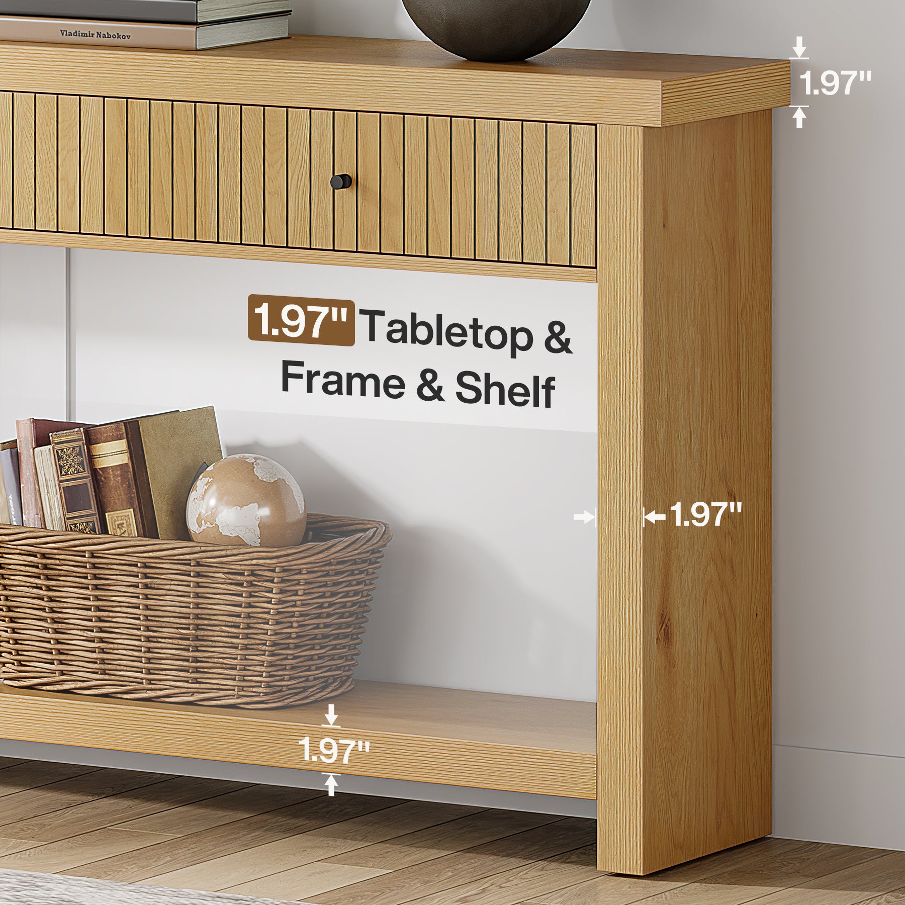 70.9" Console Table, 3-Drawer Entryway Sofa Table with Open Shelves
