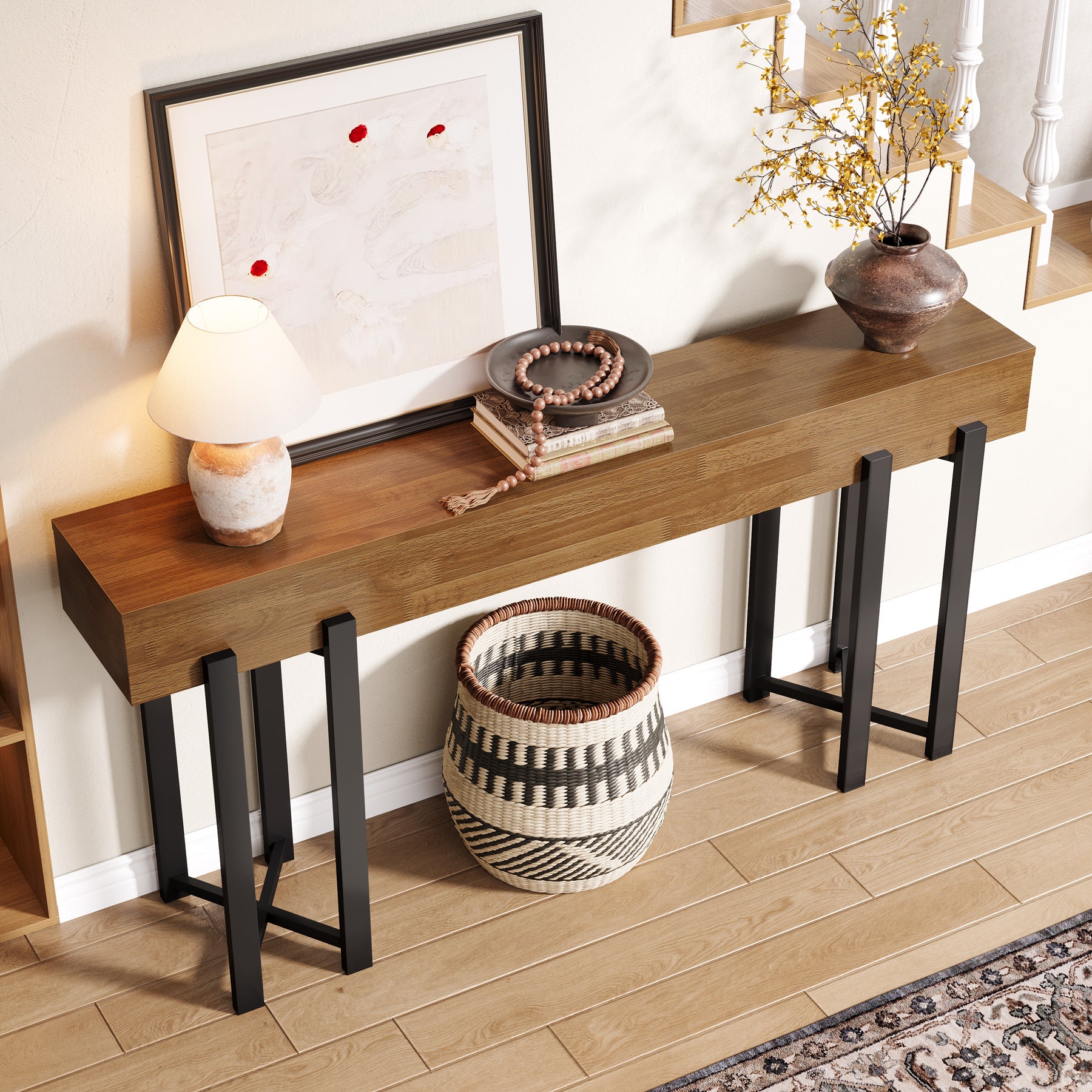 63" Console Table, Farmhouse Sofa Table with Metal Frame for Entryway
