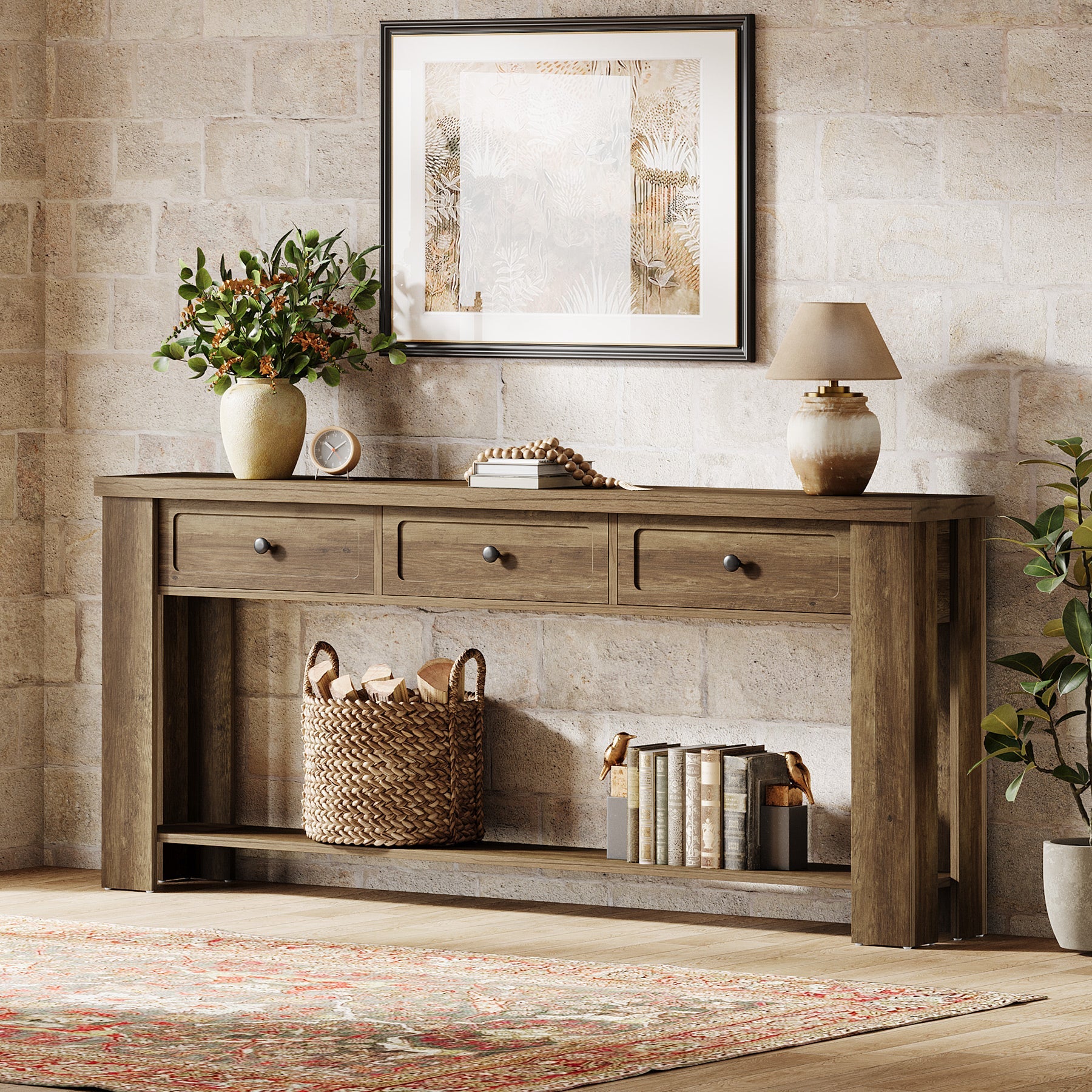 70.9" Console Table with 3 Drawers, Farmhouse Entryway Sofa Table with Shelf for Hallway