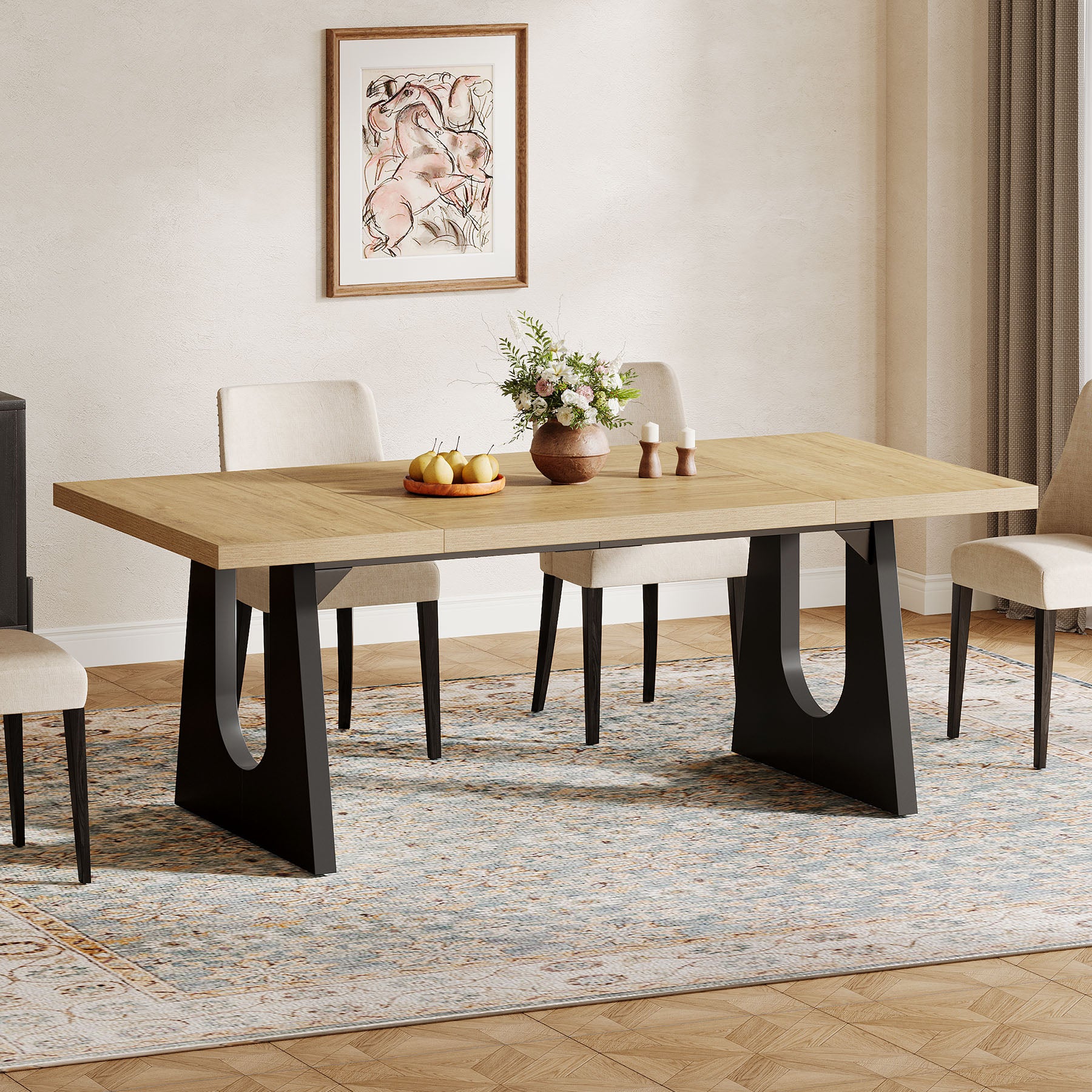 Large Dining Table, 70" Rectangular Kitchen Table for 6-8 People