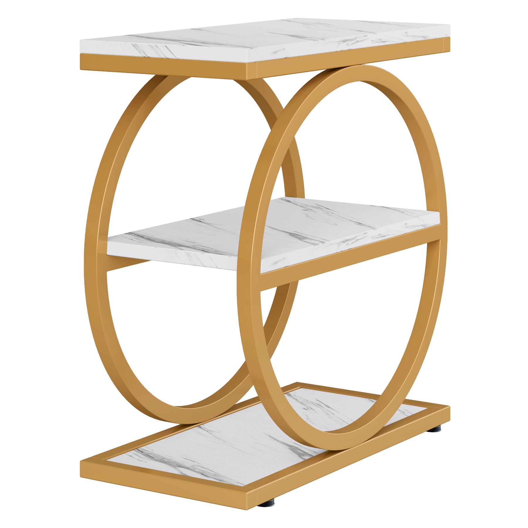 3-Tier End Table, Industrial Sofa Side Table with Round Metal Frame