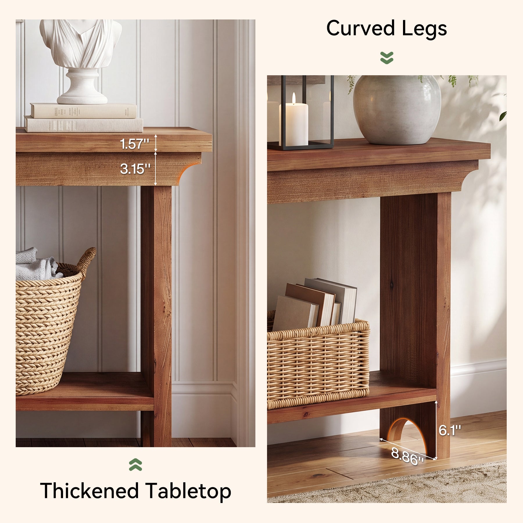 Solid Wood Console Table, 39.4" Entryway Sofa Table with Lower Shelf for Hallway