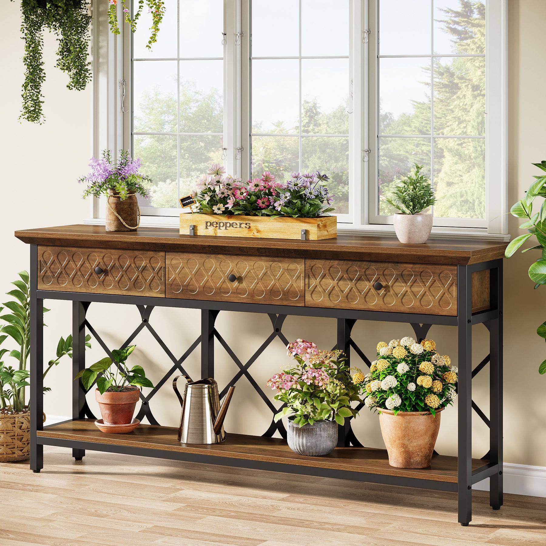 70.9" Console Table, 2-Tier Entryway Sofa Table with 3 Drawers for Hallway