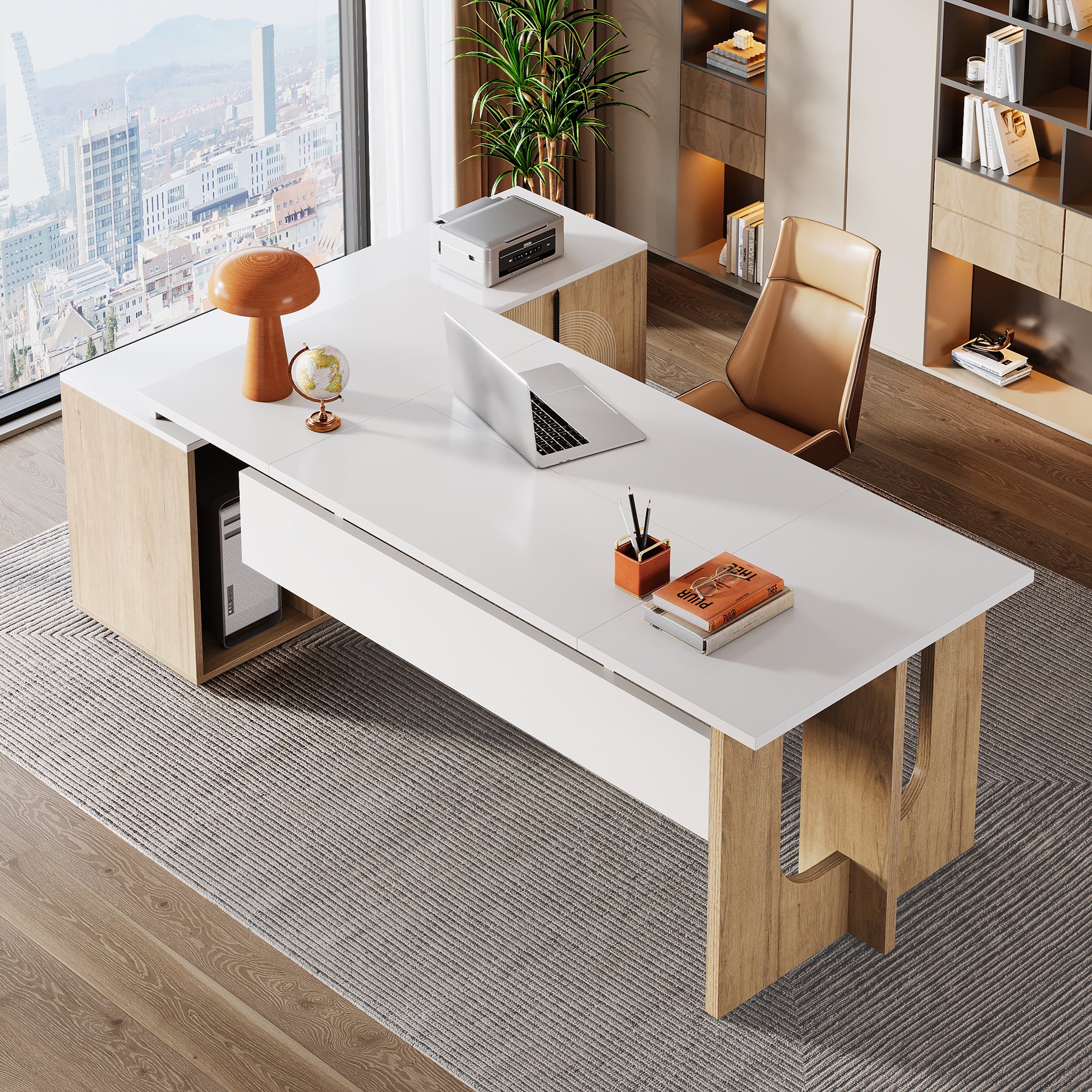 L-Shaped Executive Desk, 74.8" Computer Desk with Cabinet