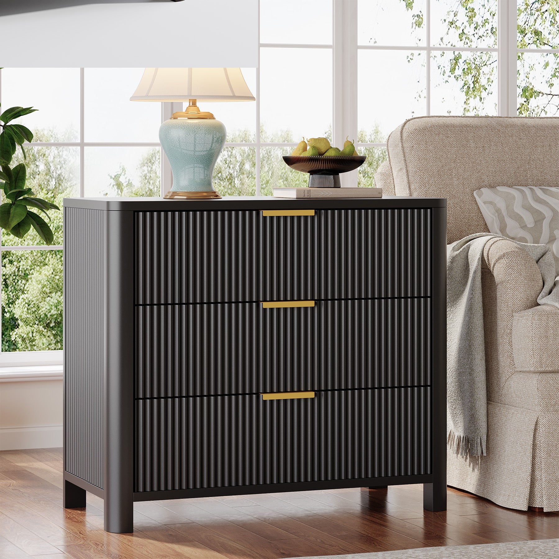 Oversized Nightstand, 31.5" Wide Bedside Table with 3 Drawers for Bedroom