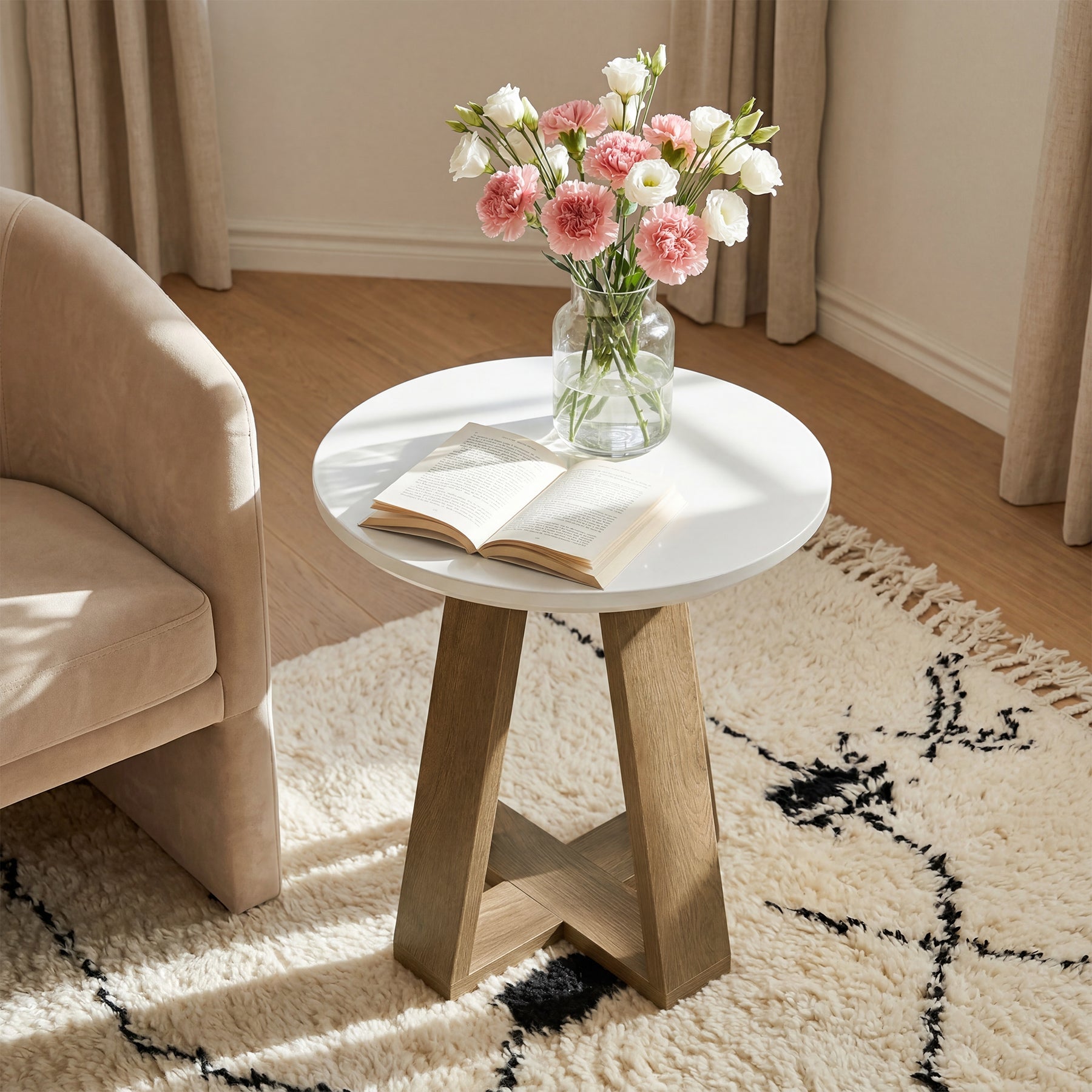 Round End Table, Modern Side Table Small Accent Table for Living Room
