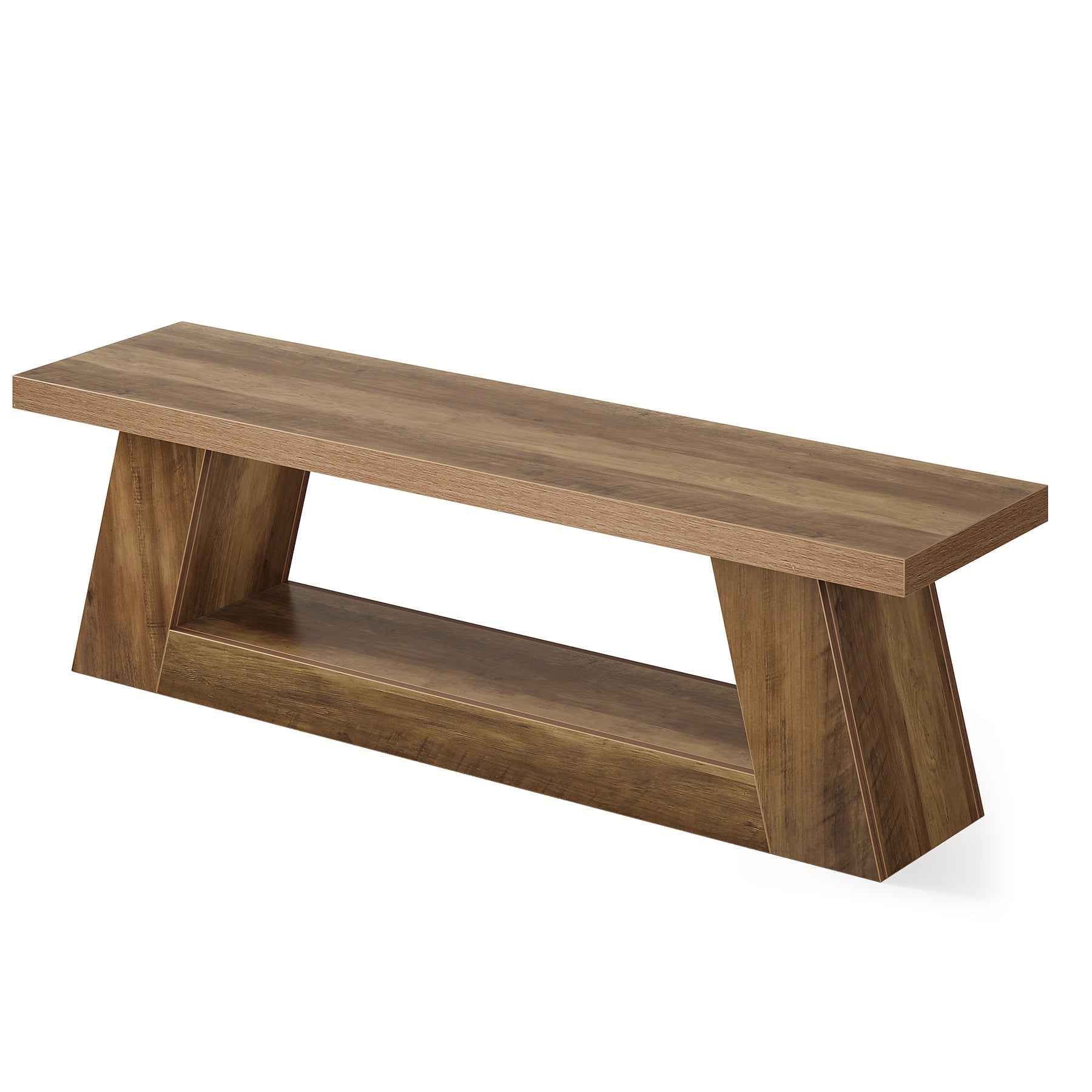 63" Entryway Bench with Storage Shelf, 2-Tier End of Bed Bench