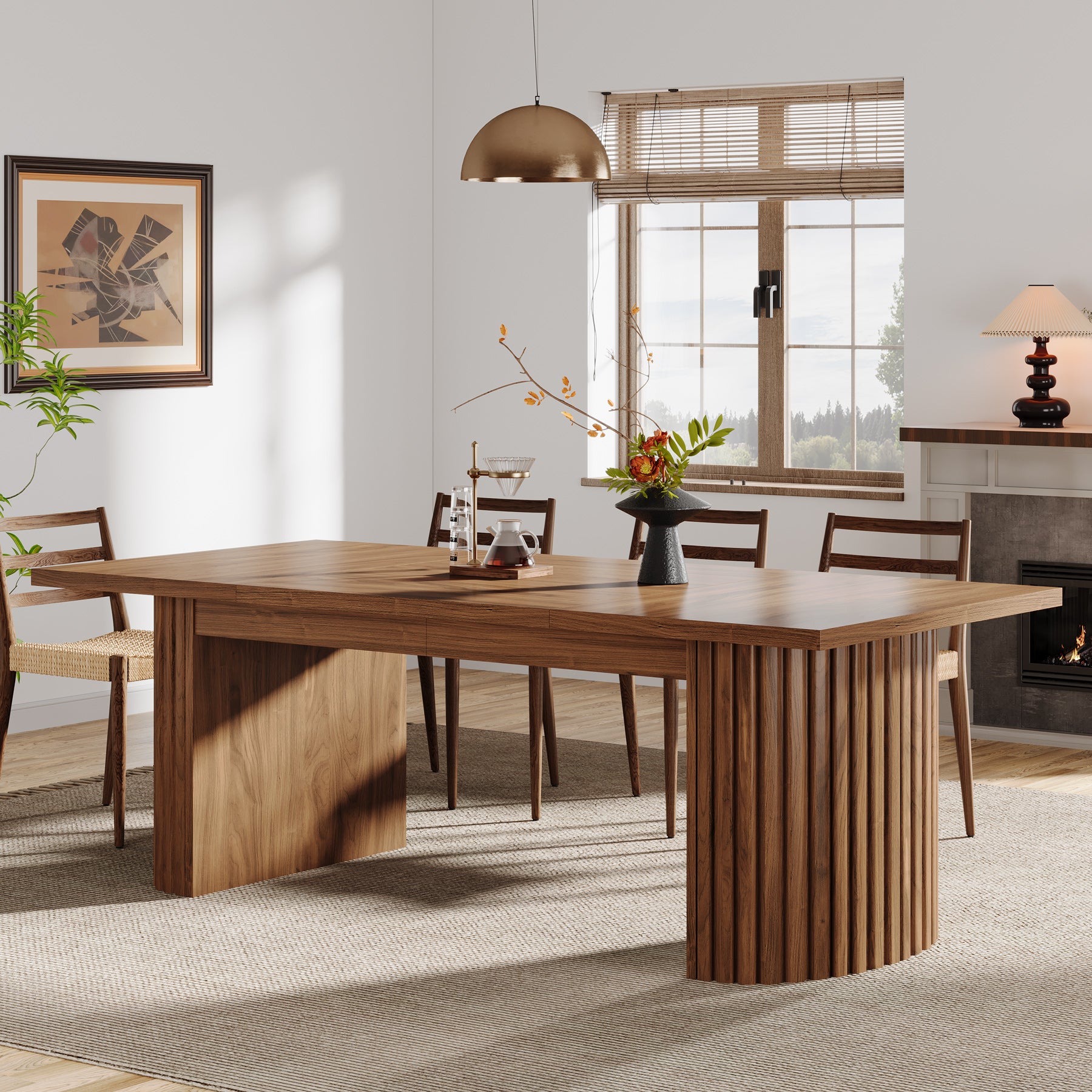 78.7" Dining Table, Rectangular Kitchen Table with Wooden Tabletop for 6-8 People