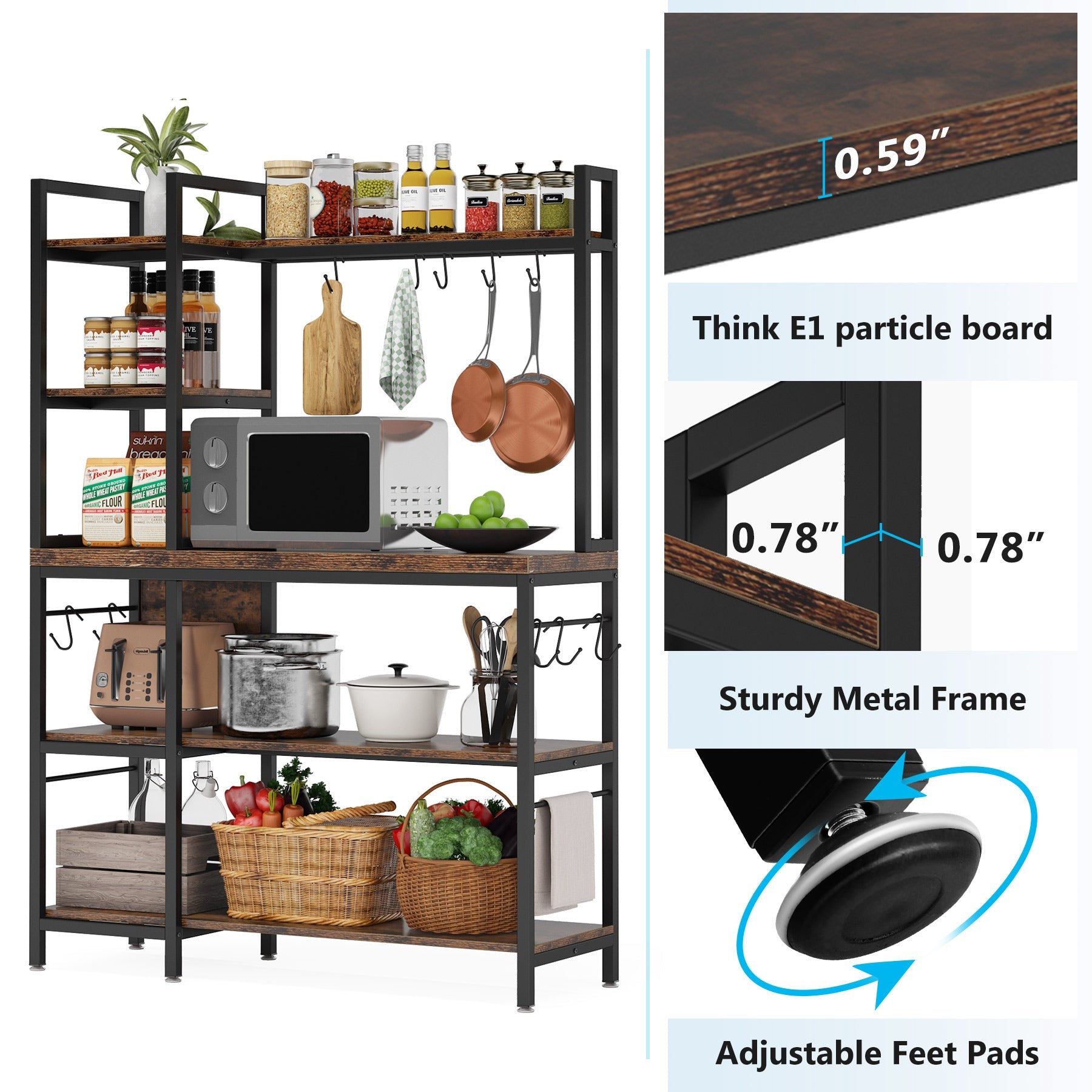Kitchen Baker's Rack, 5-Tier Utility Storage Shelf with Hutch Tribesigns