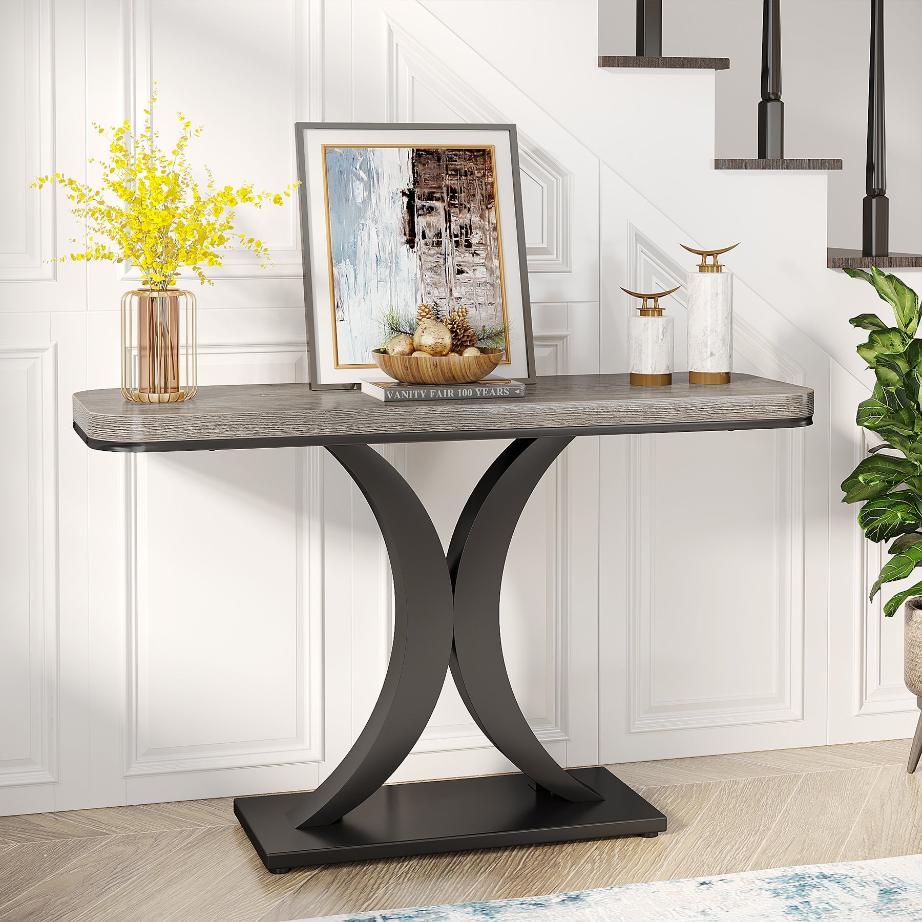 40" Console Table, Narrow Entryway Foyer Table with Geometric Base