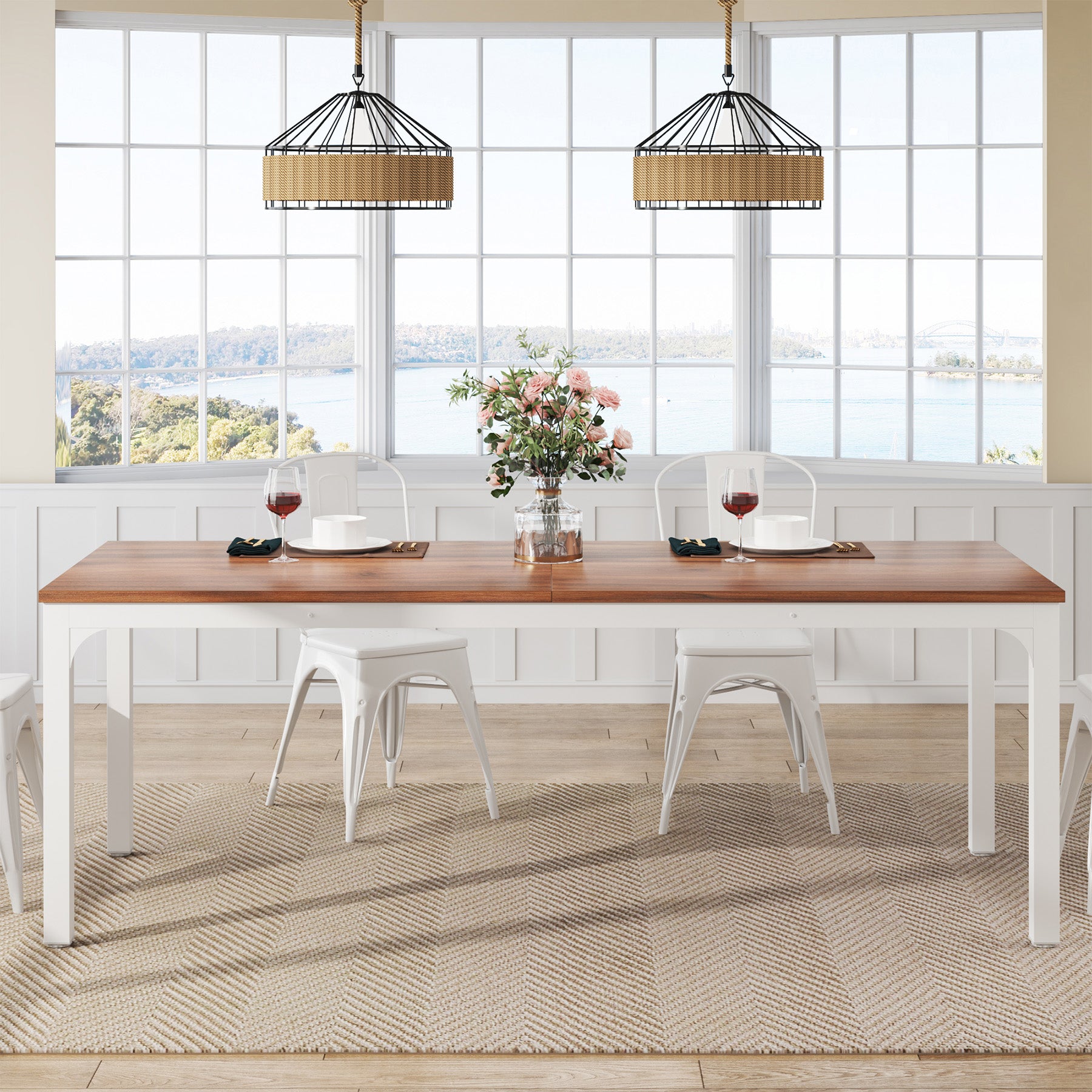 Rectangular Dining Table, 78 inch Long Kitchen Table for 6-8 People