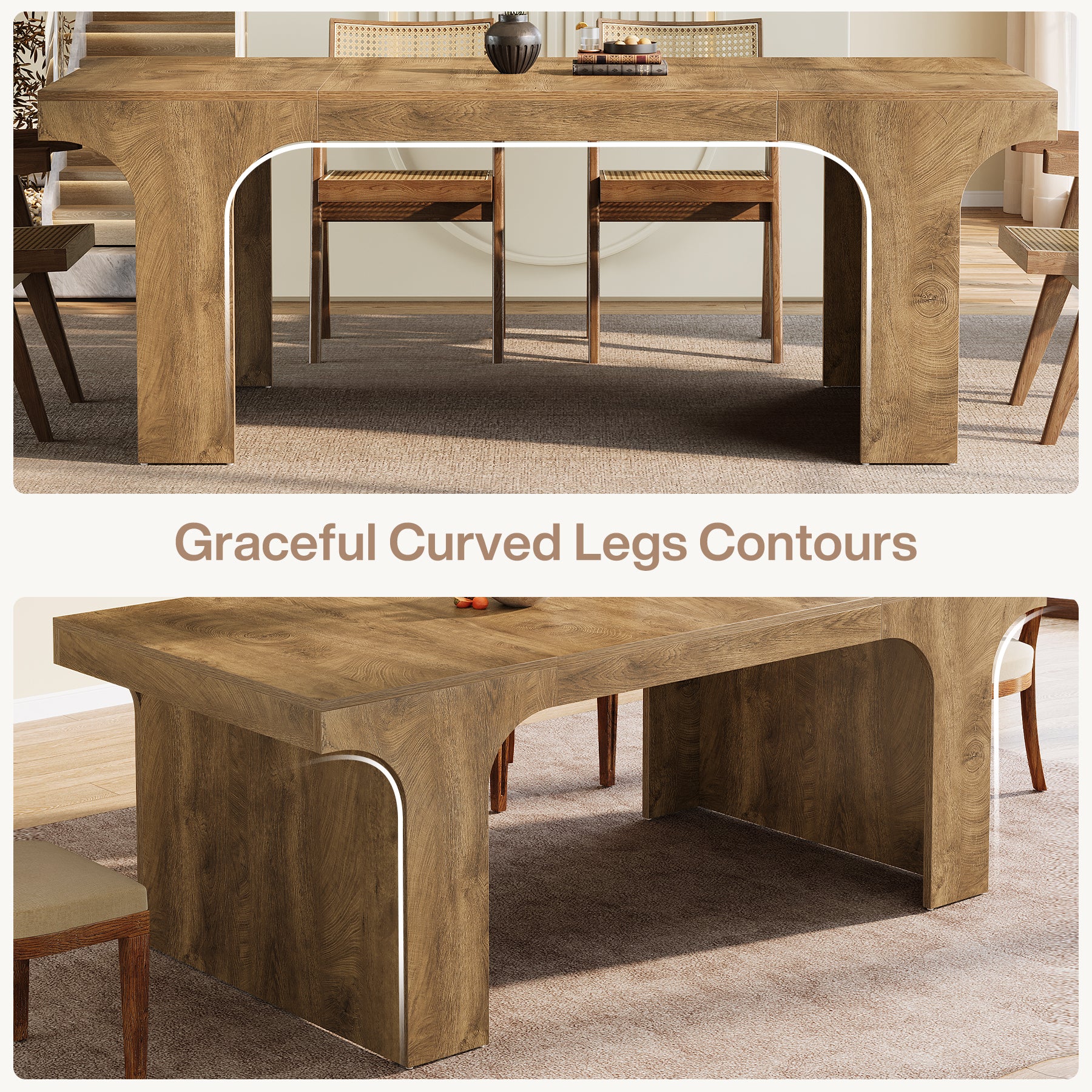 Farmhouse Dining Table, 70.87" Rectangular Kitchen Dining Table for 6-8 People