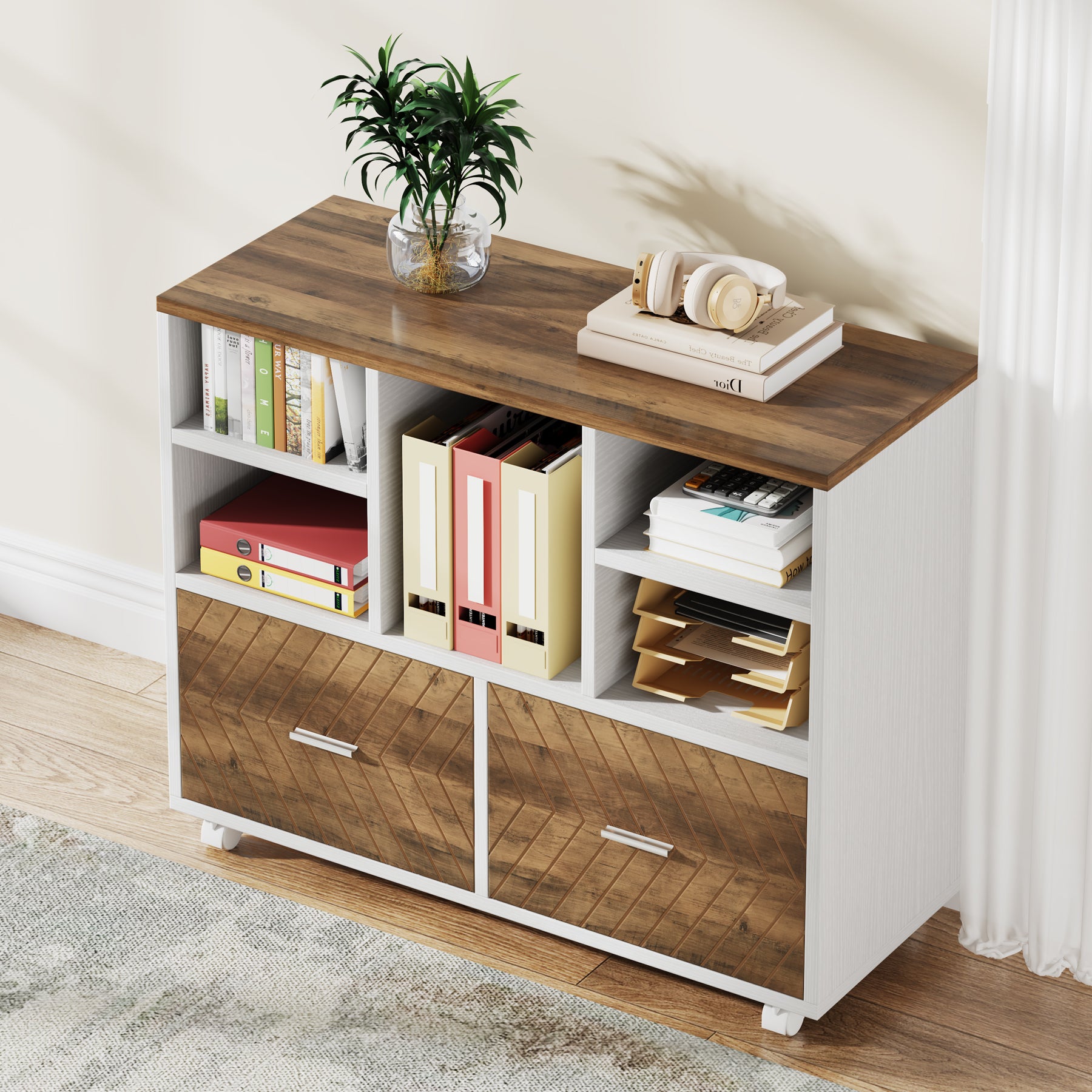 2-Drawer File Cabinet, Mobile Lateral Filing Cabinet for Home Office
